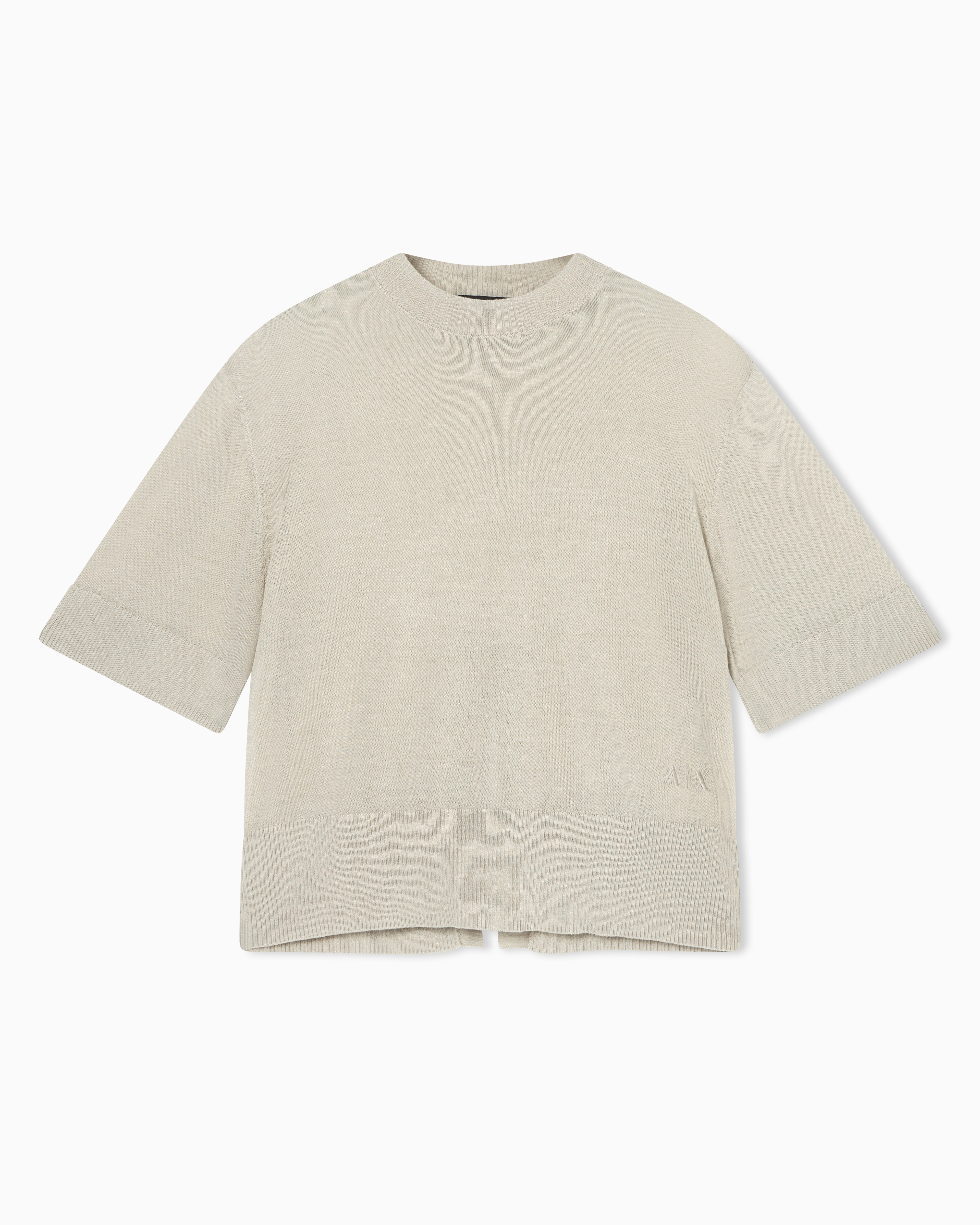 Armani Exchange Beige Linen Blend Top With Back Slit