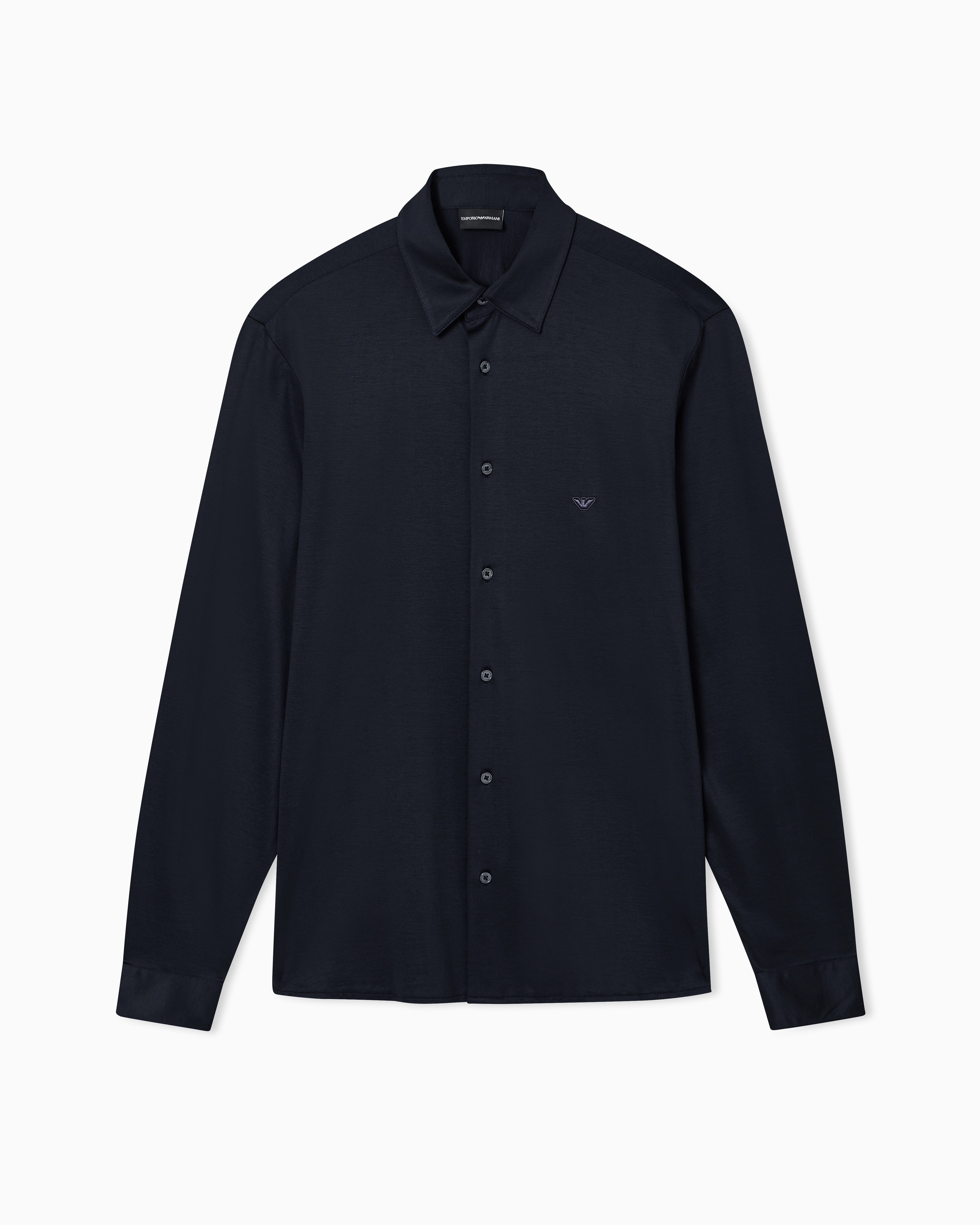 Emporio Armani Men's Navy Blue Slim-Fit Shirt In A Lyocell-Blend Jersey