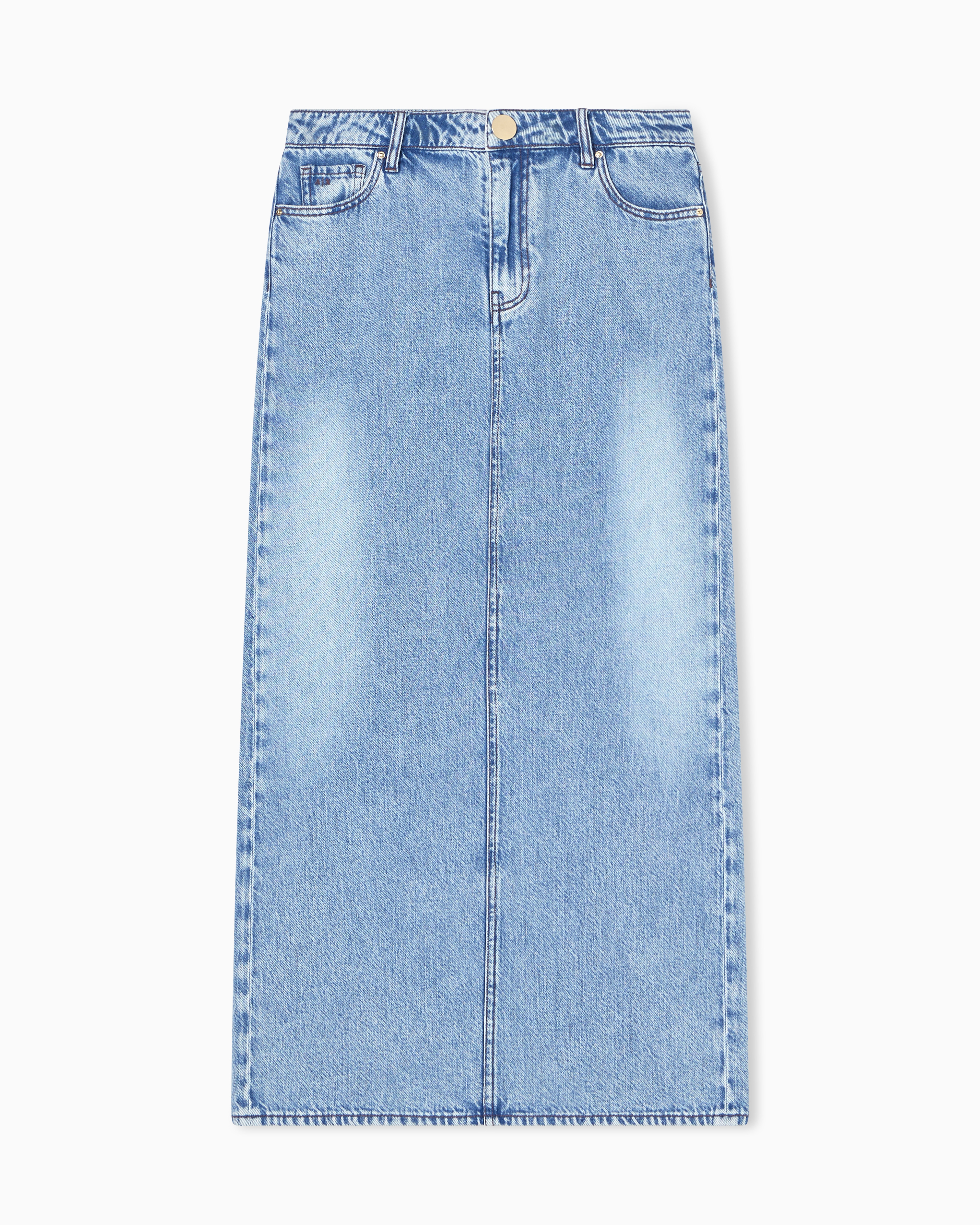 Armani Exchange Blue Long Denim Skirt In Lyocell Cotton