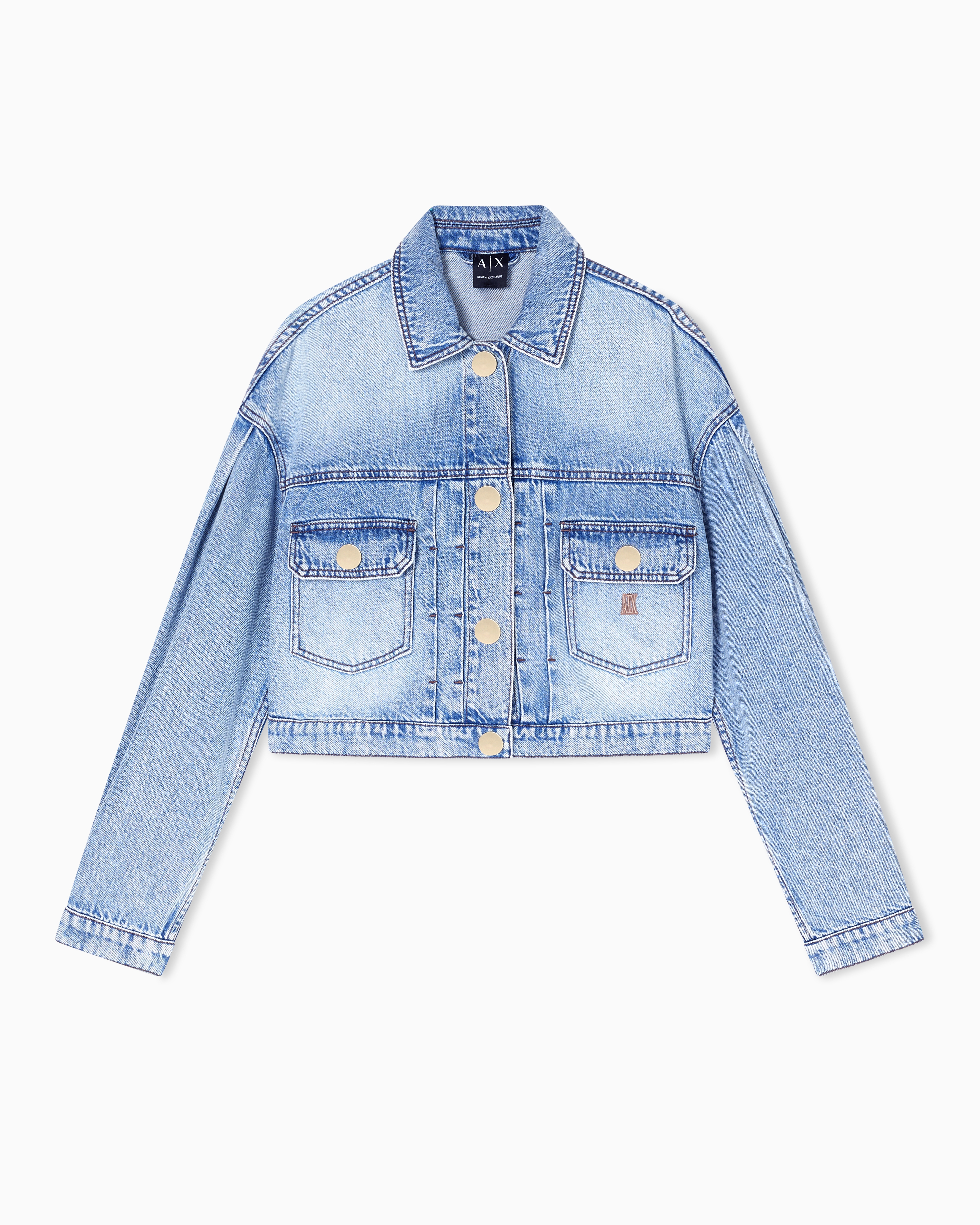 Armani Exchange Blue Light Denim Jacket In Rigid Lyocell Cotton
