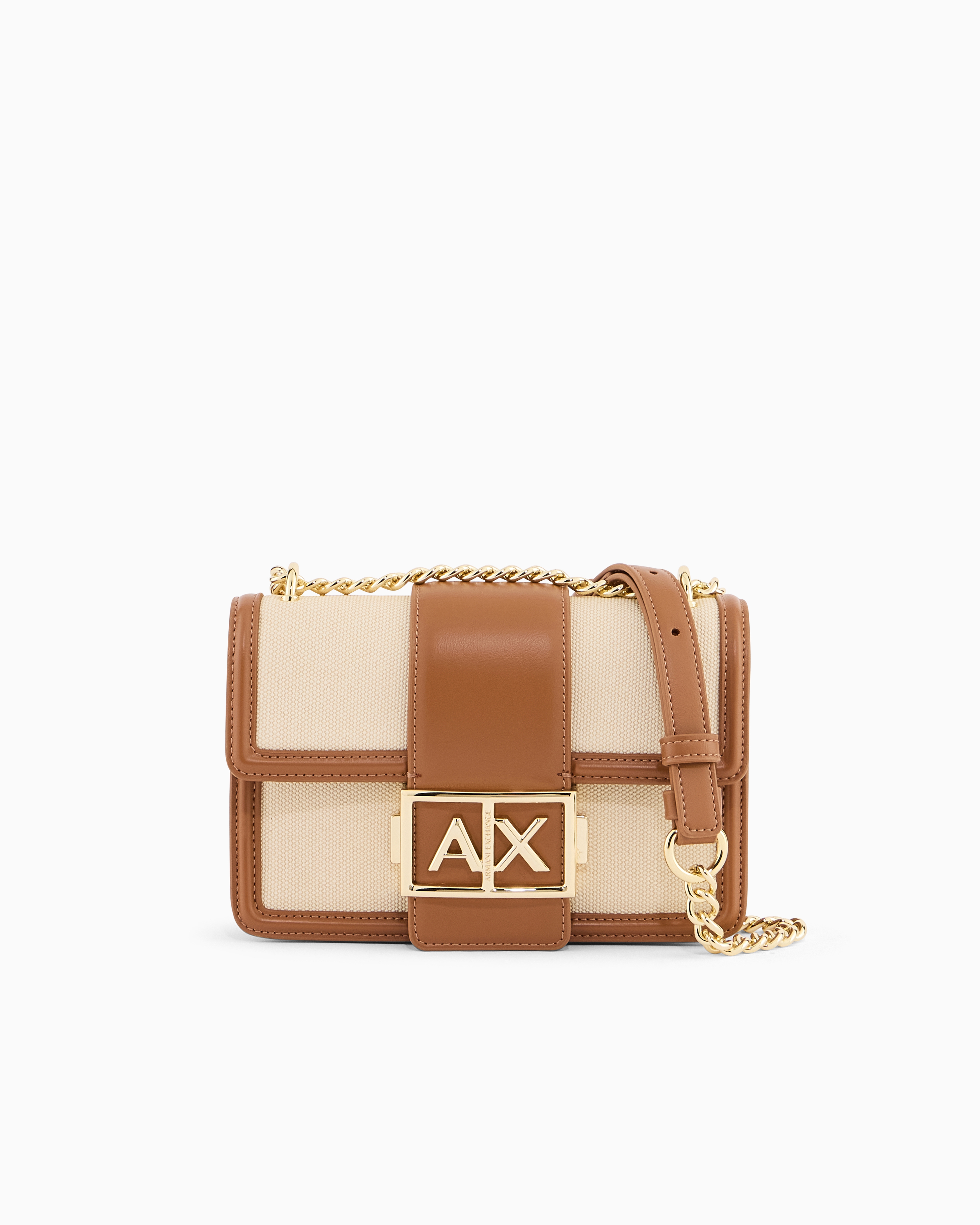 Armani Exchange Beige Mini Crossbody Bag In Woven Fabric