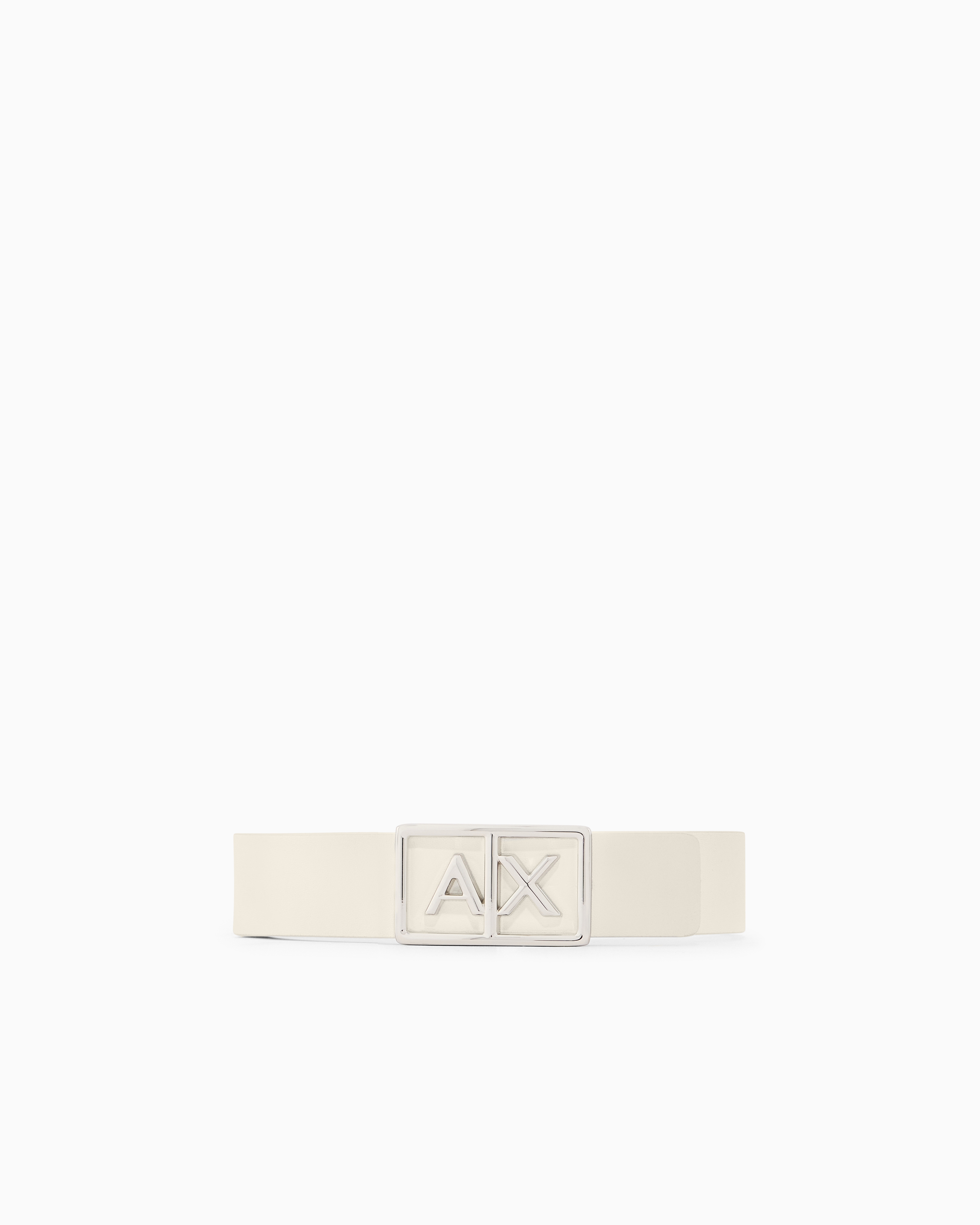 Armani Exchange White Belt With Rectangular Buckle And Logo