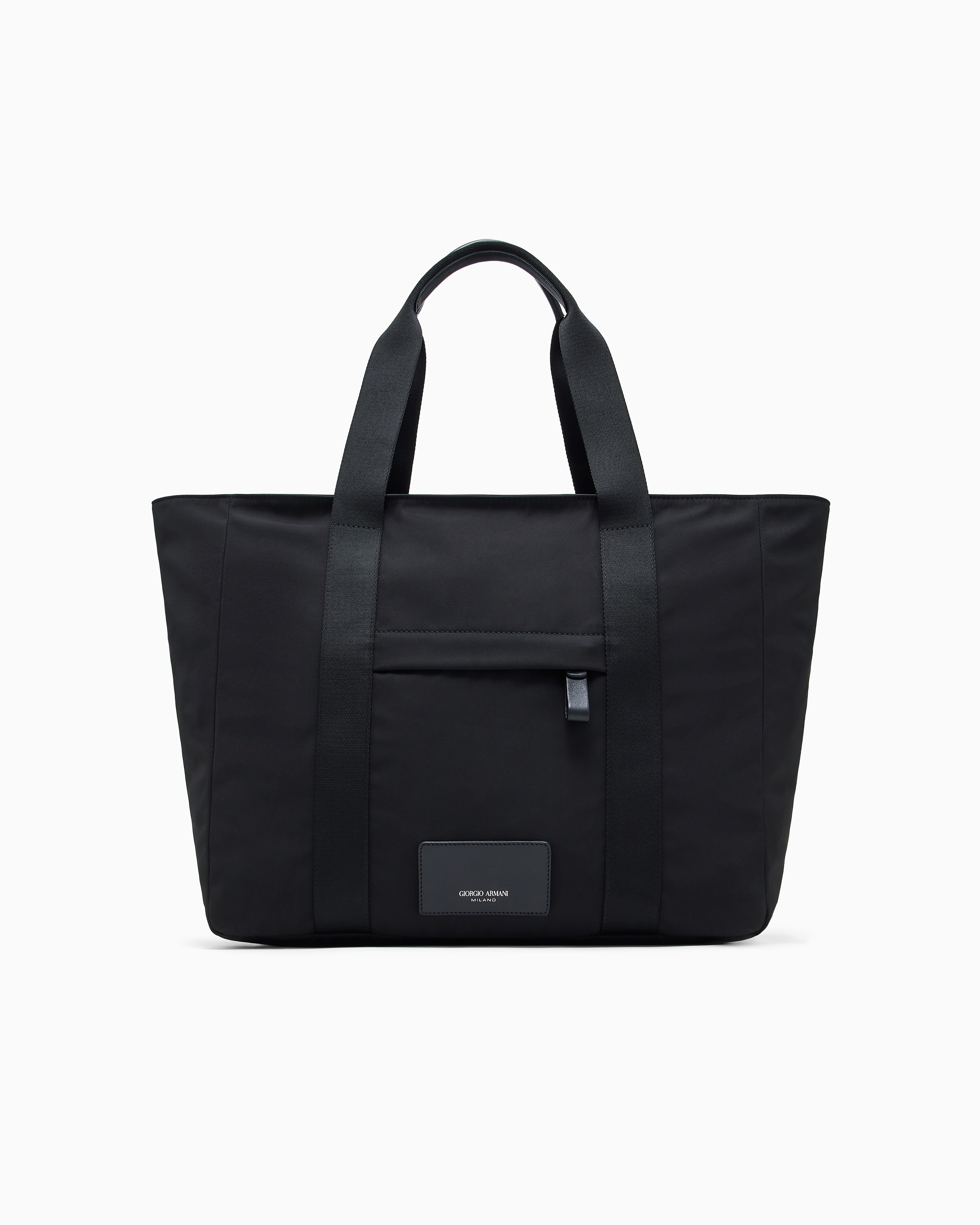 Giorgio Armani Black Nylon Bag With Leather Details And A Zip