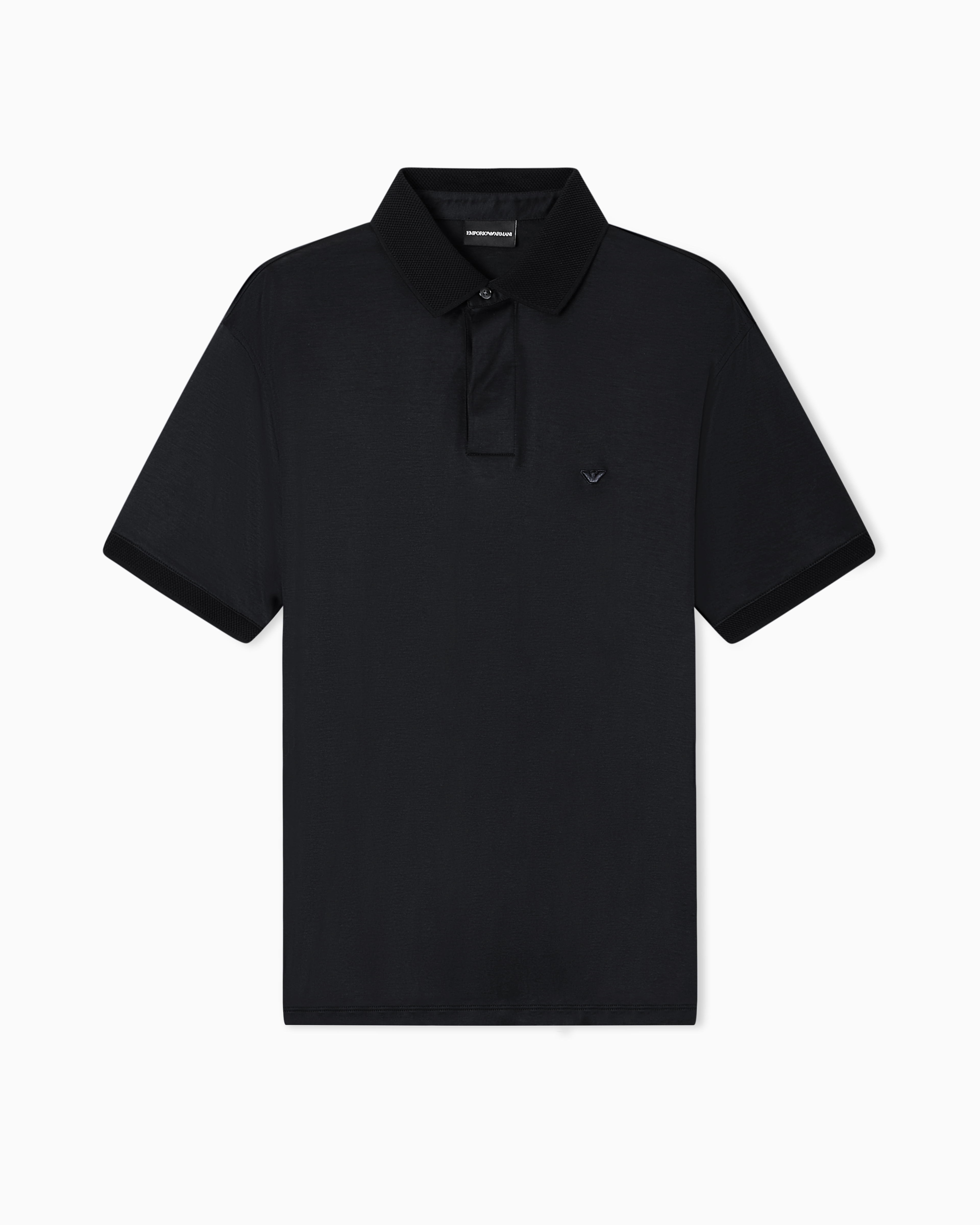 Emporio Armani Men's Black Rounded Micro Eagle Polo Shirt In A Lyocell Blend Jersey