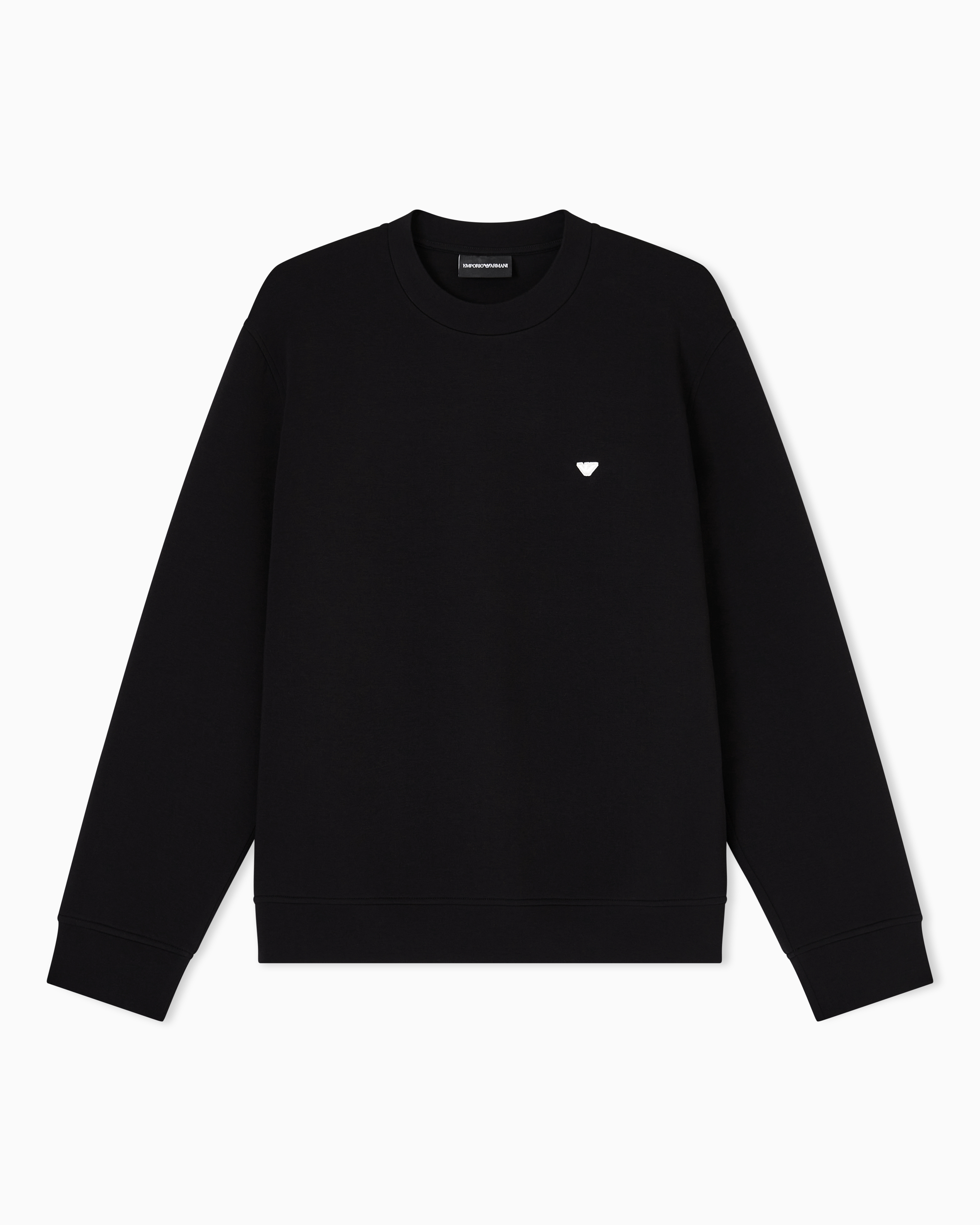 Emporio Armani Men's Black Double Jersey Sweatshirt With Micro Eagle Embroidery