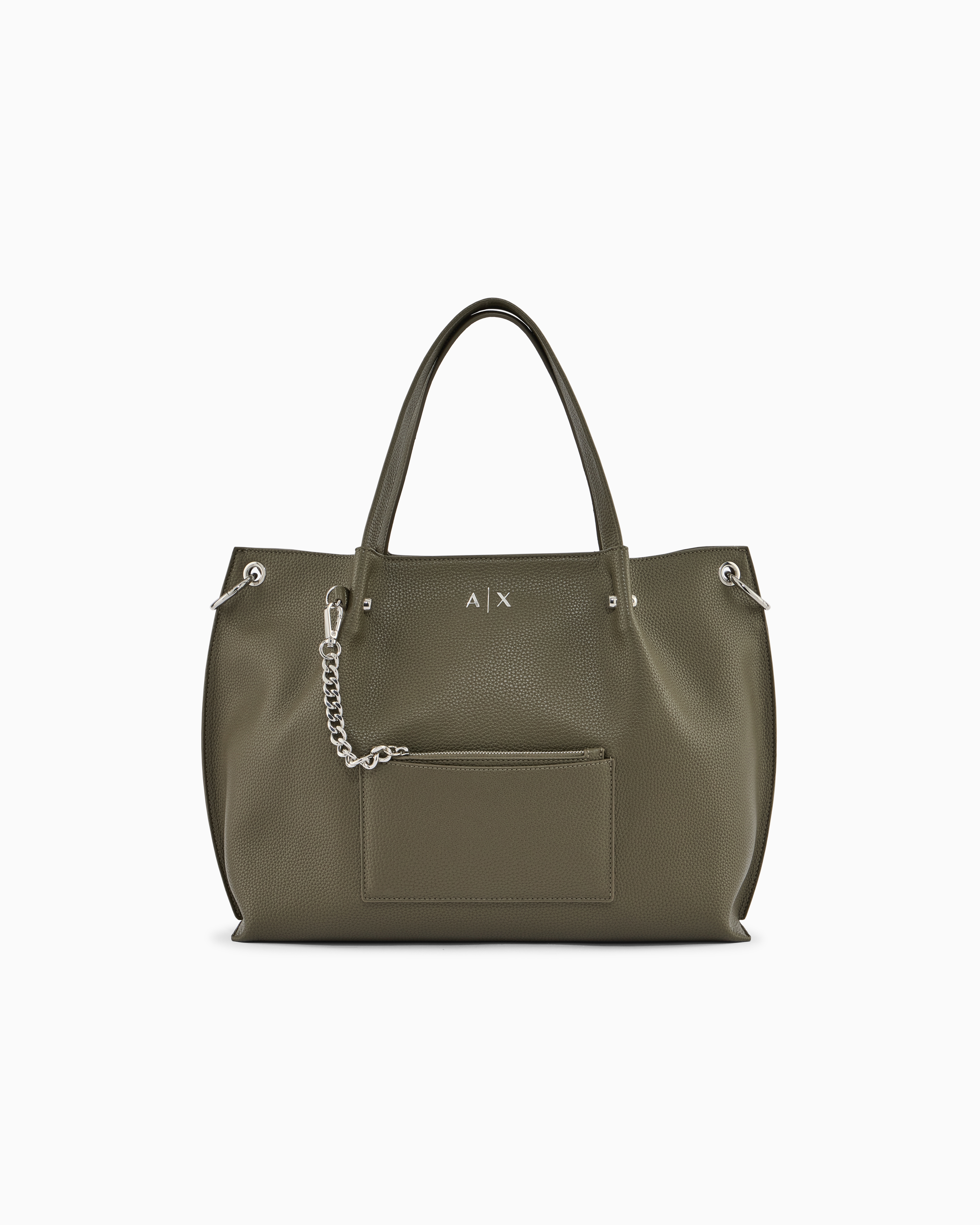 Armani Exchange Green Textured Fabric Shopper With Chain Strap