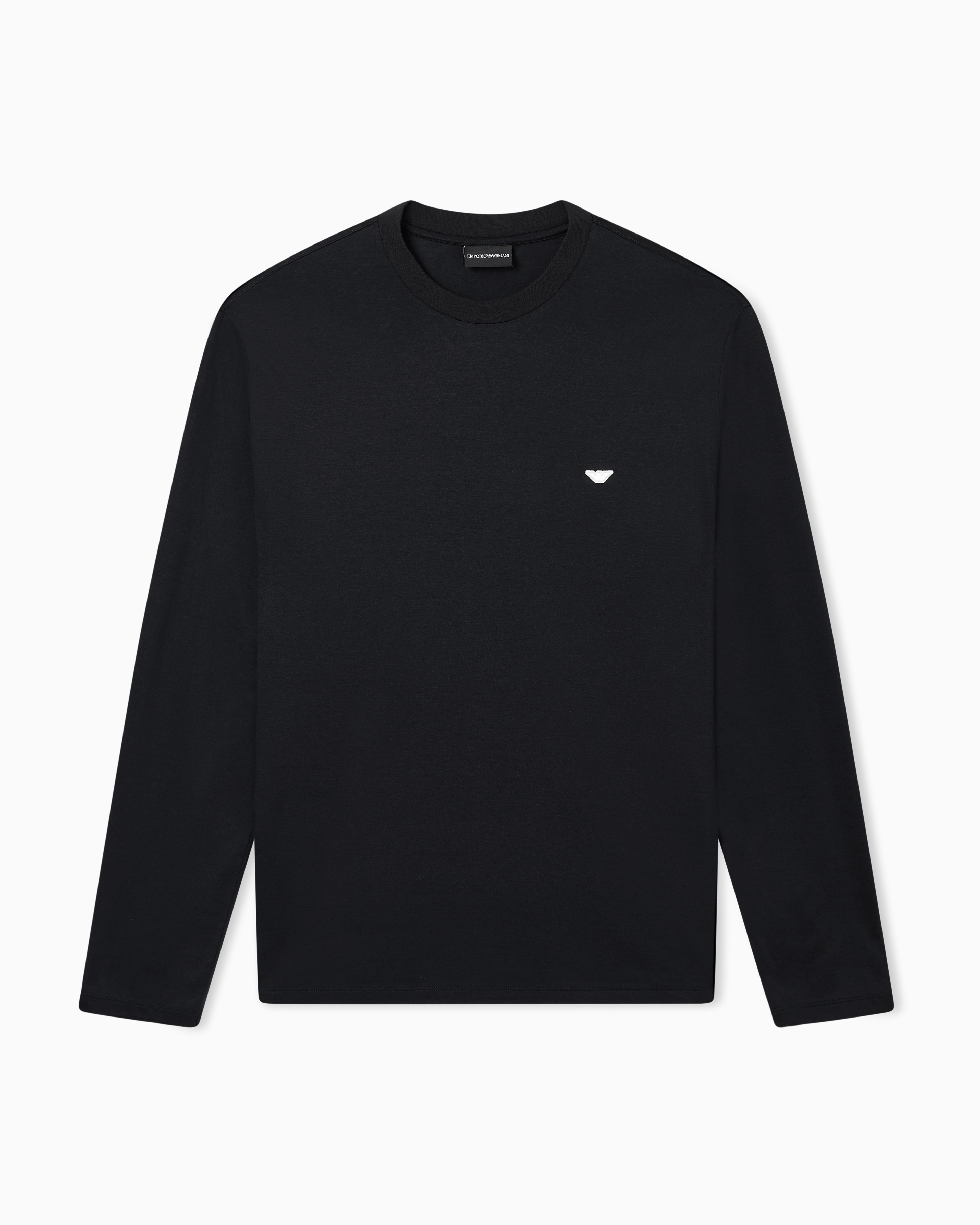 Emporio Armani Men's Black Lyocell-Blend Jersey Jumper With Embossed Eagle Embroidery