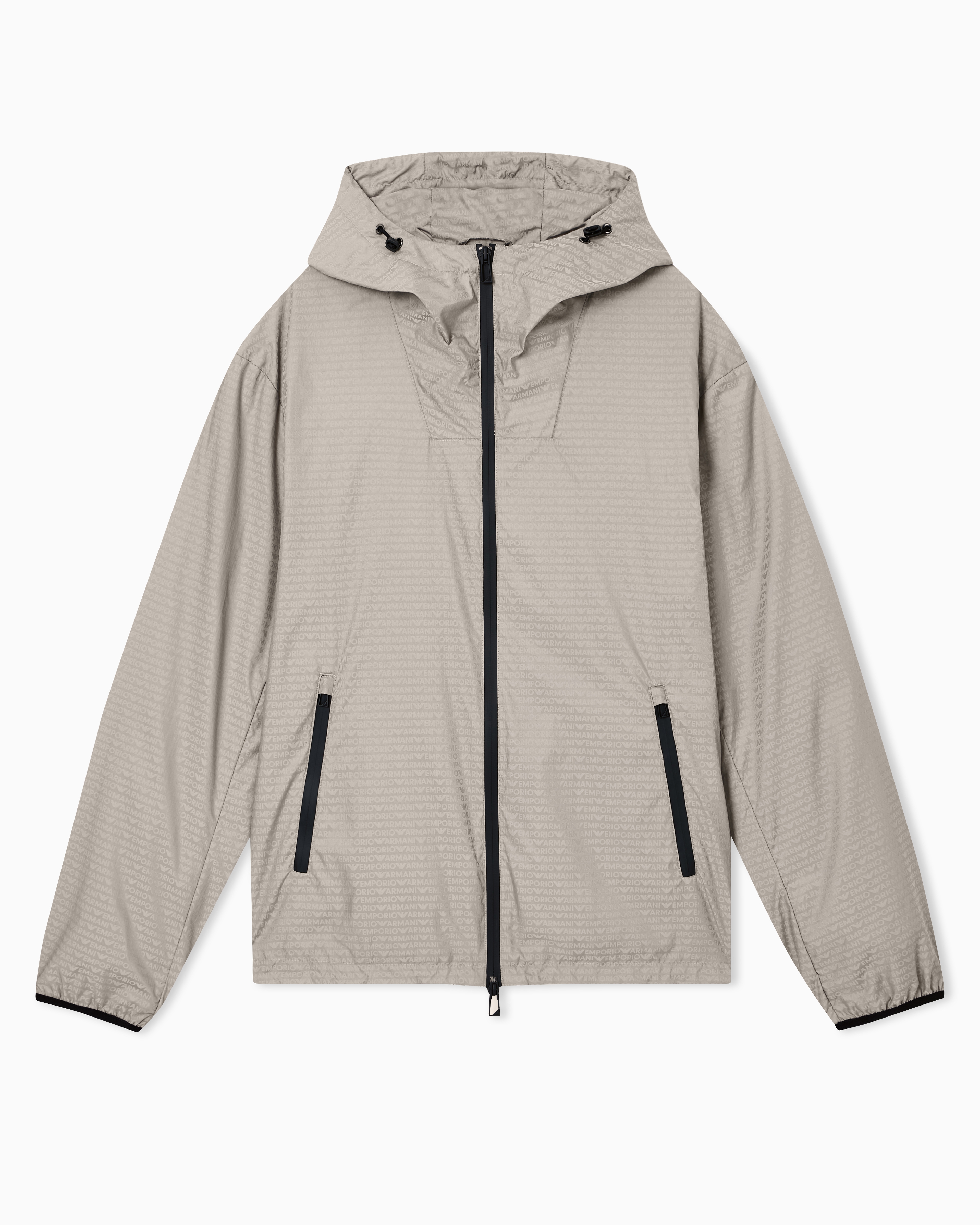 Emporio Armani Men's Grey Water-Repellent Blouson In Jacquard Nylon With All-Over Lettering