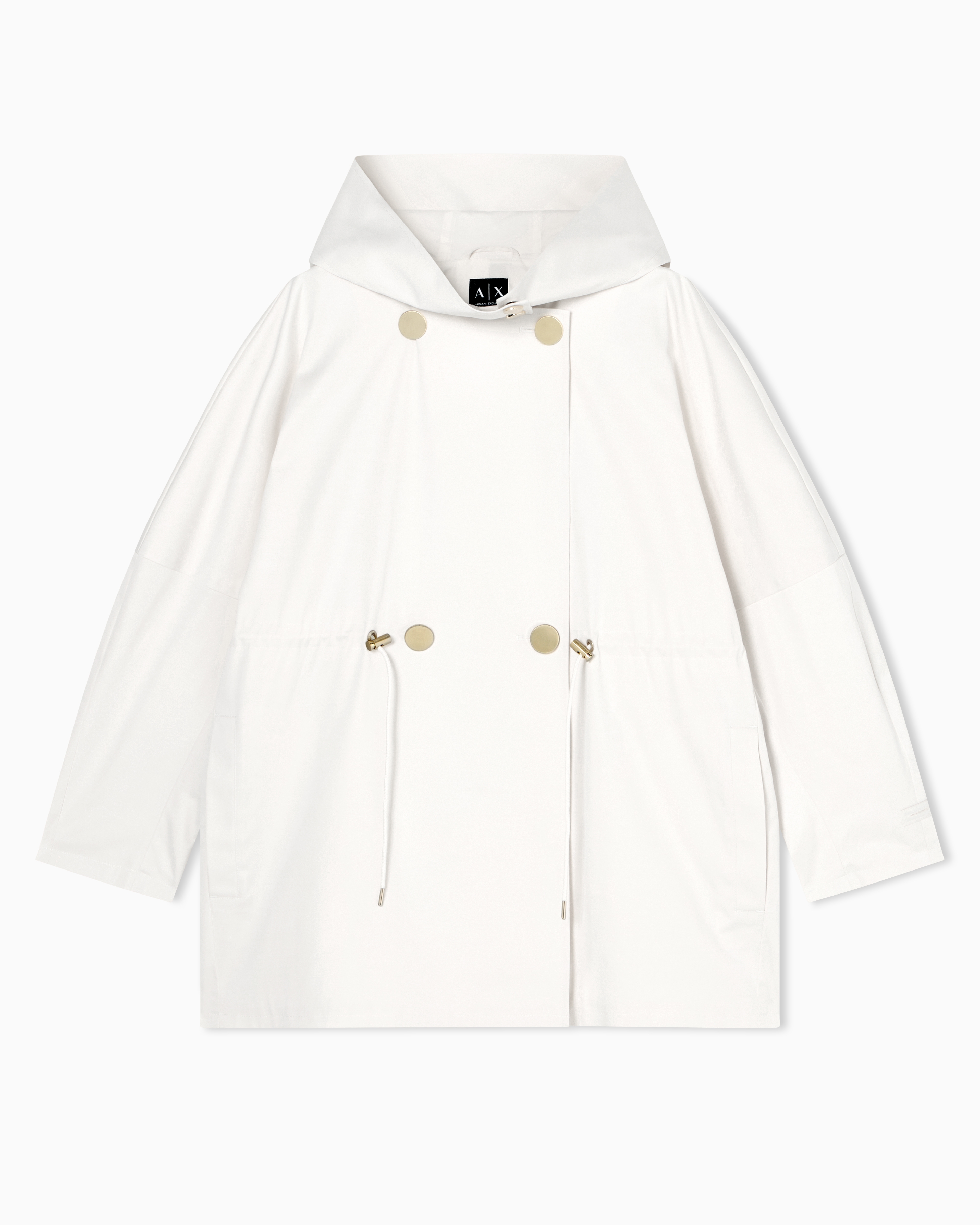Armani Exchange White Satin Nylon And Cotton Parka With Hood