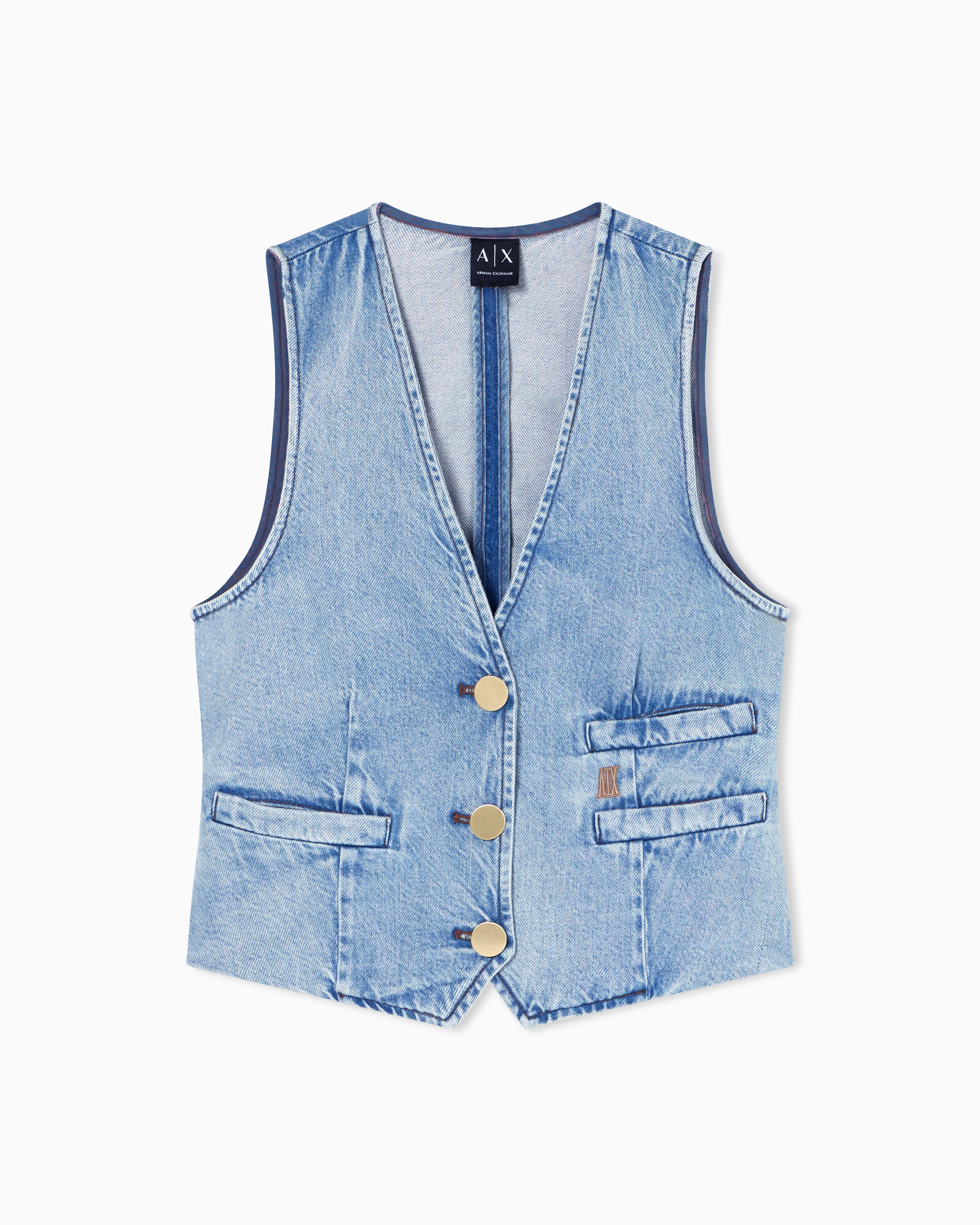 Armani Exchange Donna Azzurra Gilet Denim In Cotone E Lyocell Leggero