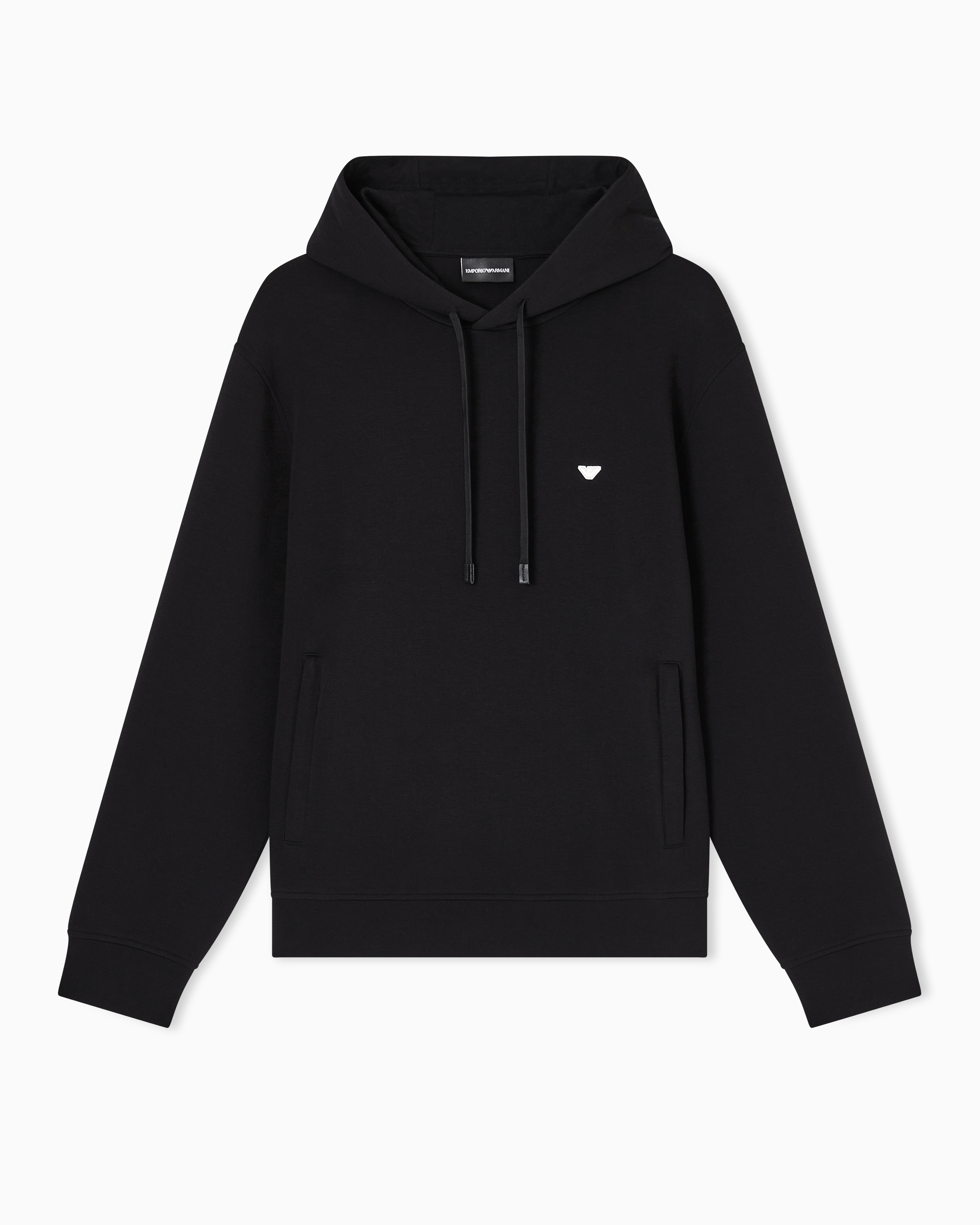 Emporio Armani Men's Black Double-Jersey Hooded Sweatshirt With Embroidered Micro Eagle Logo