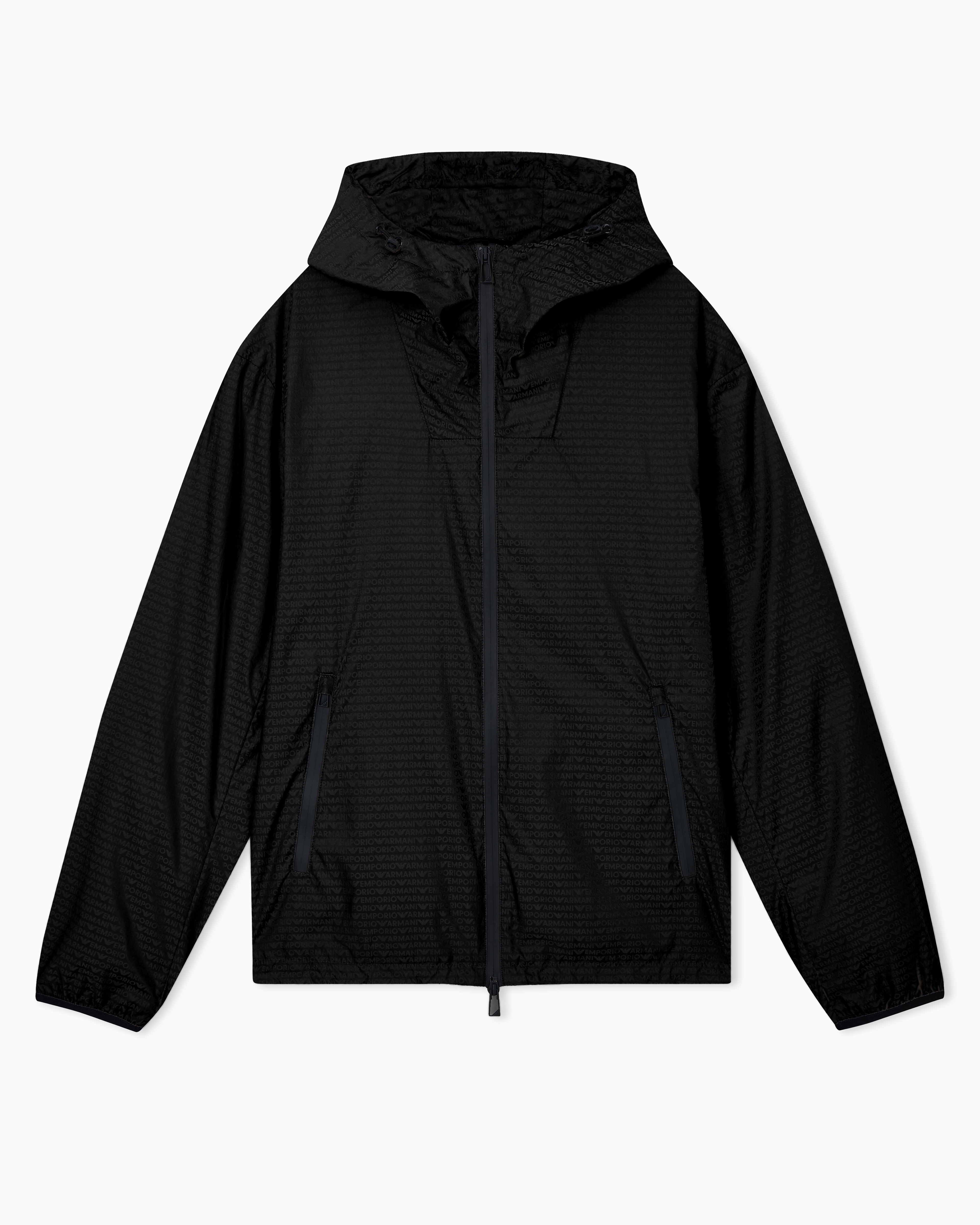 Water-repellent blouson in jacquard nylon with all-over lettering