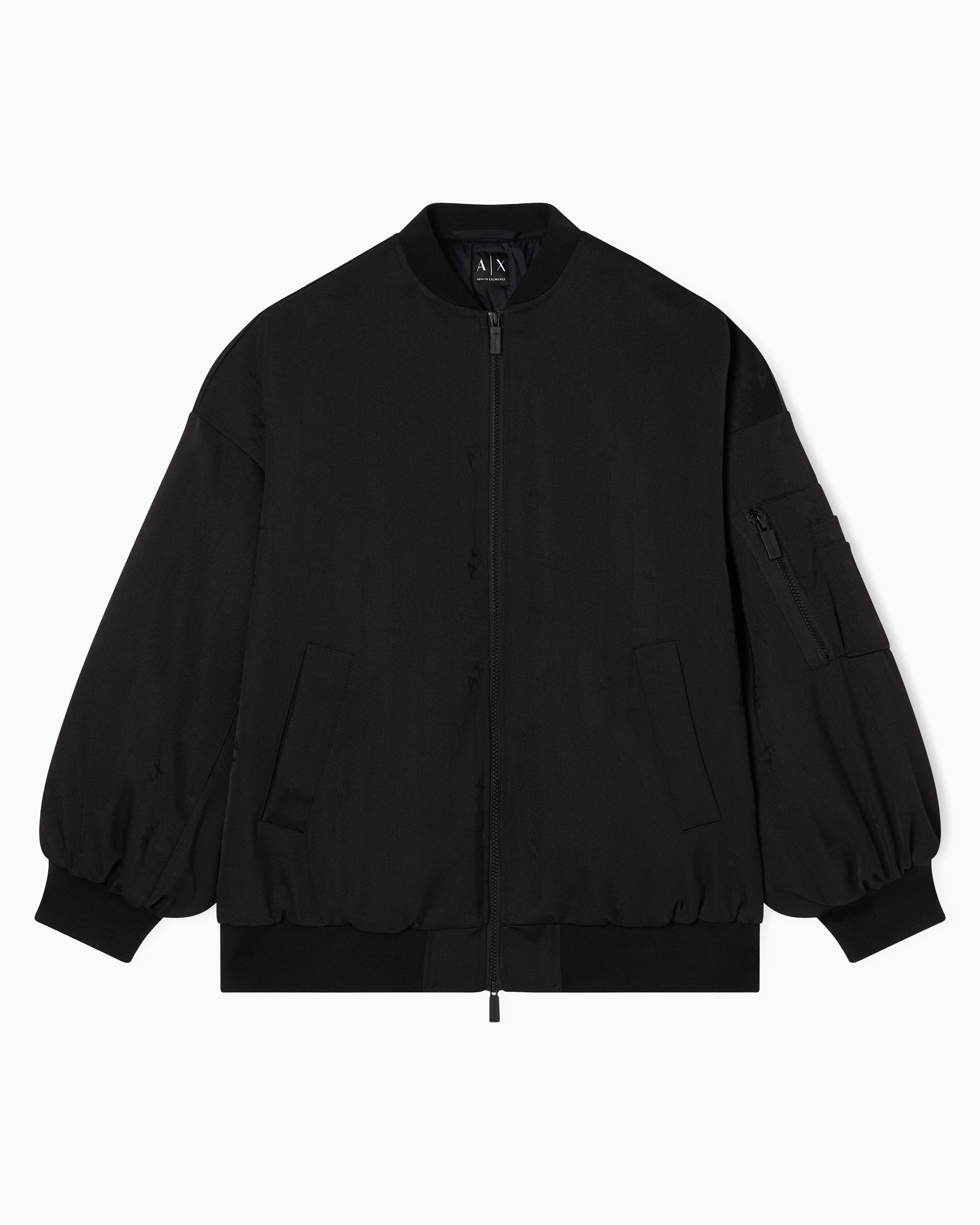 Armani Exchange Black Bomber Jacket With Ruffles On The Back
