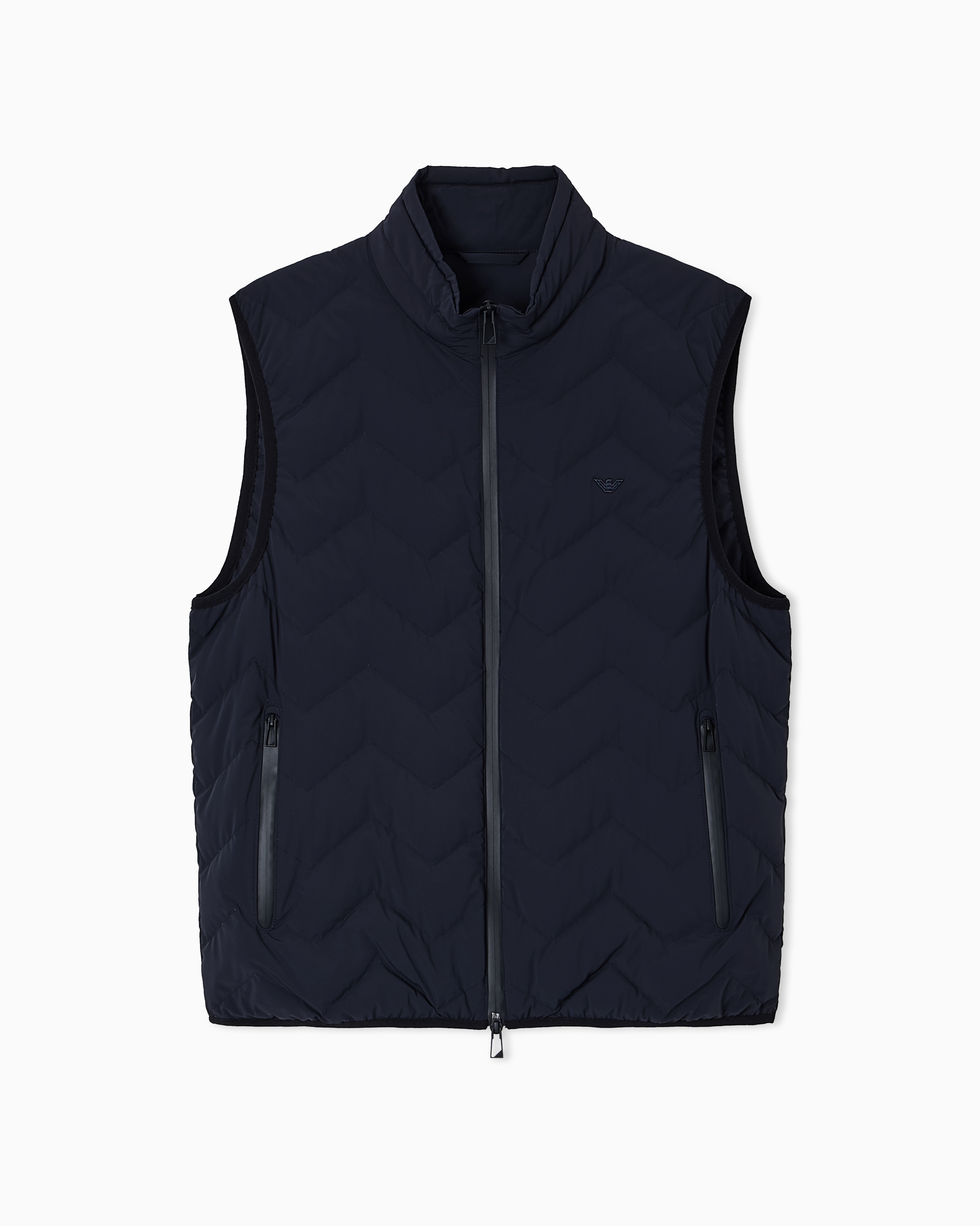 Emporio Armani Navy Blue Nylon Down Jacket Sleeveless With A Chevron Quilt Essential