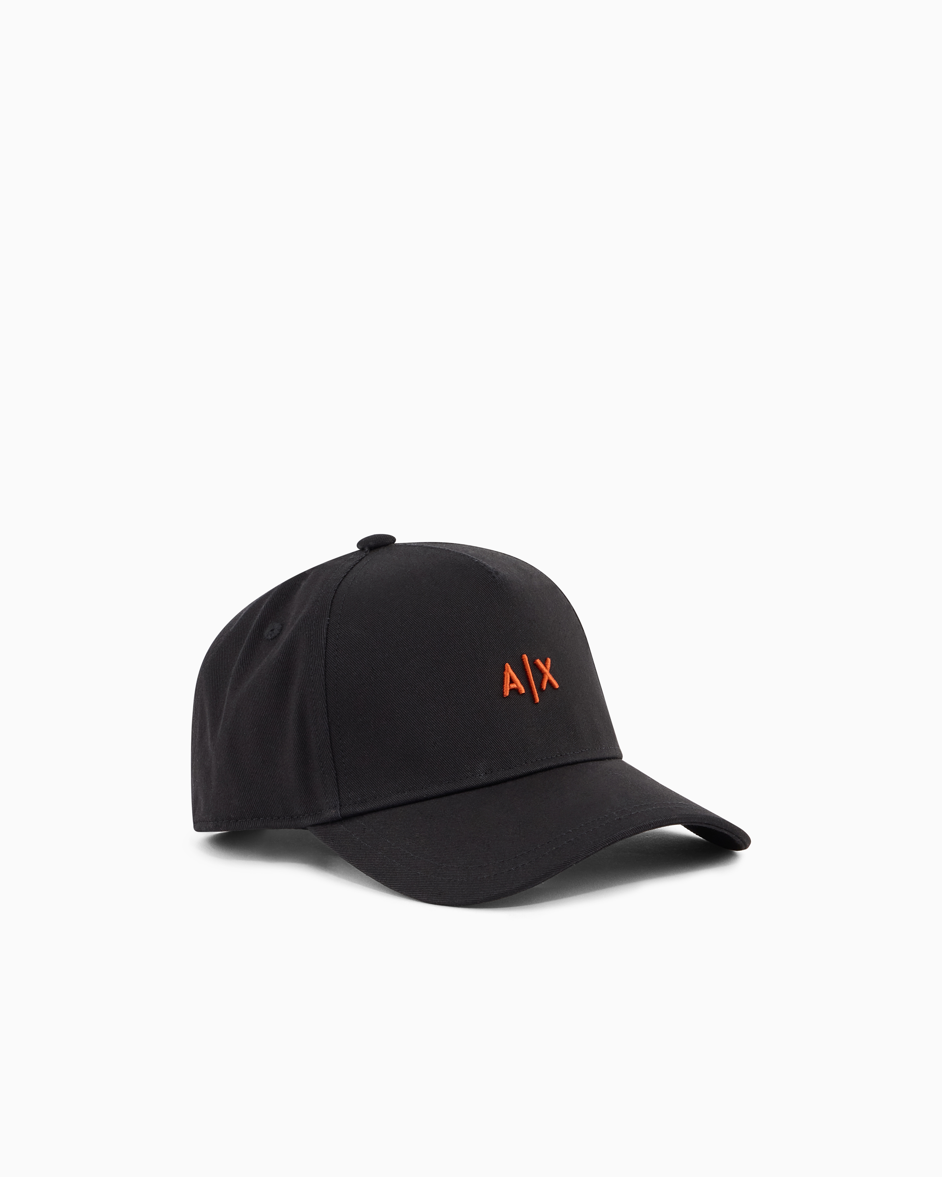 Armani Exchange Black Logo Cap With Curved Visor In Cotton Twill