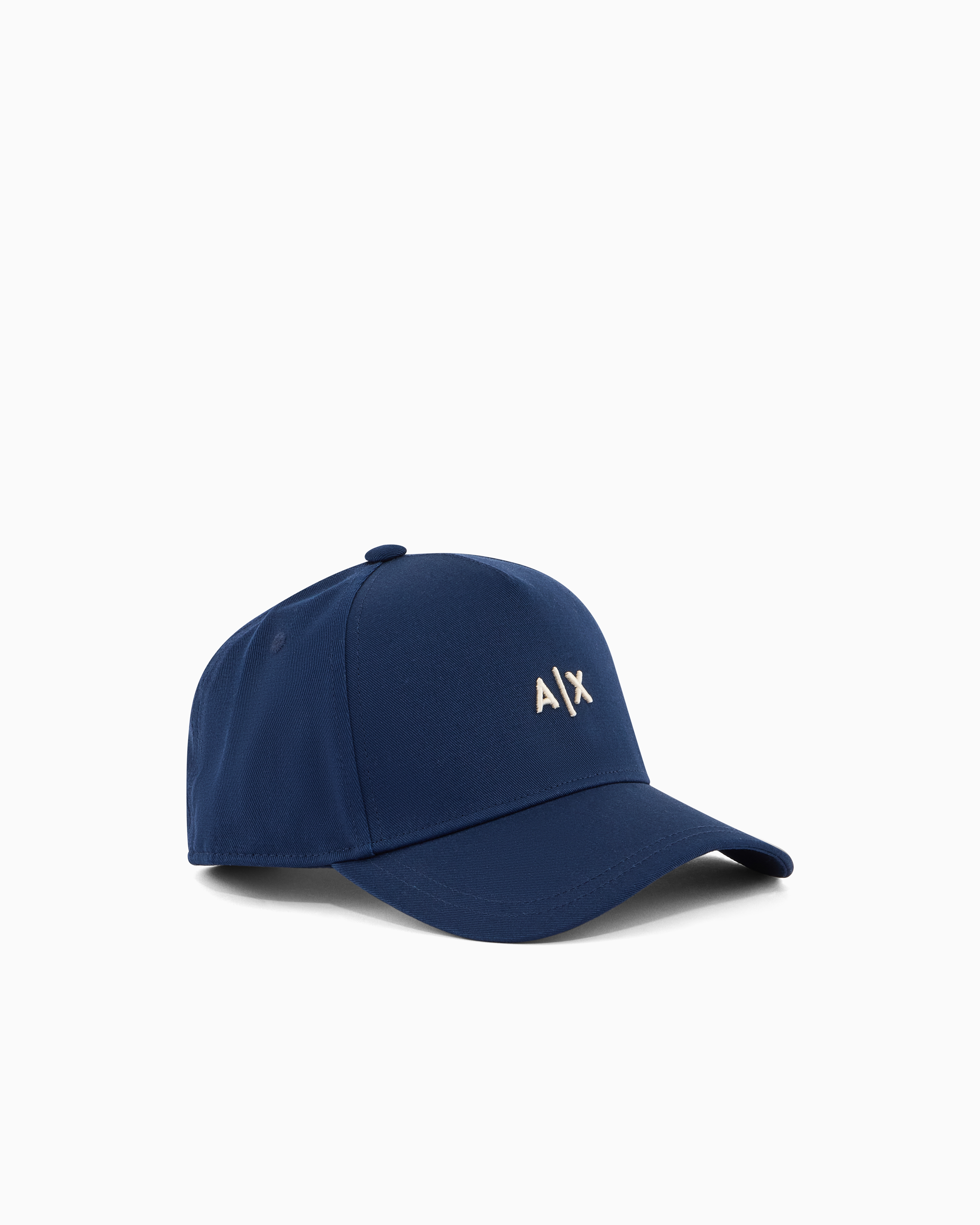 Armani Exchange Blue Logo Cap With Curved Visor In Cotton Twill