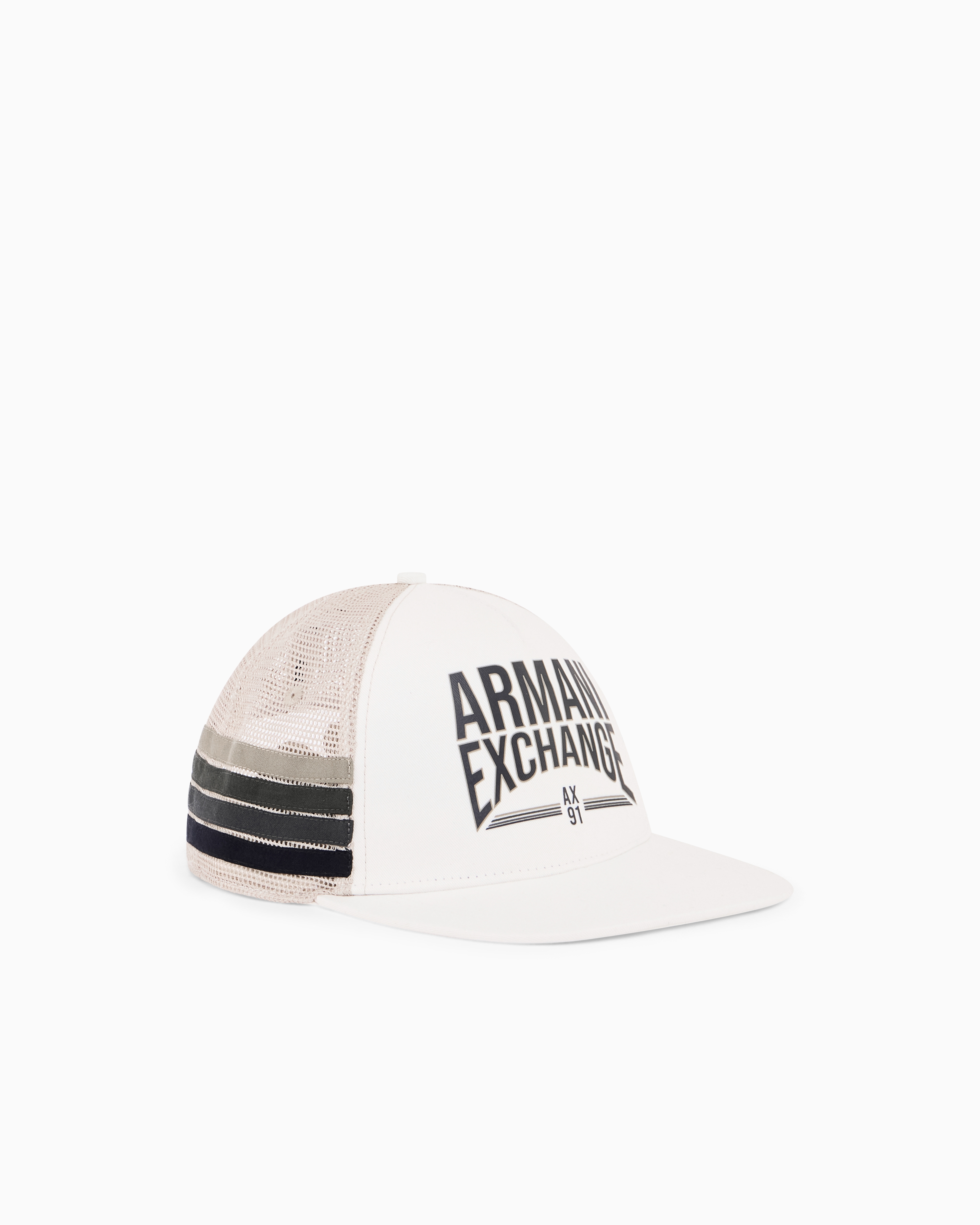 Armani Exchange White Cotton Twill Cap