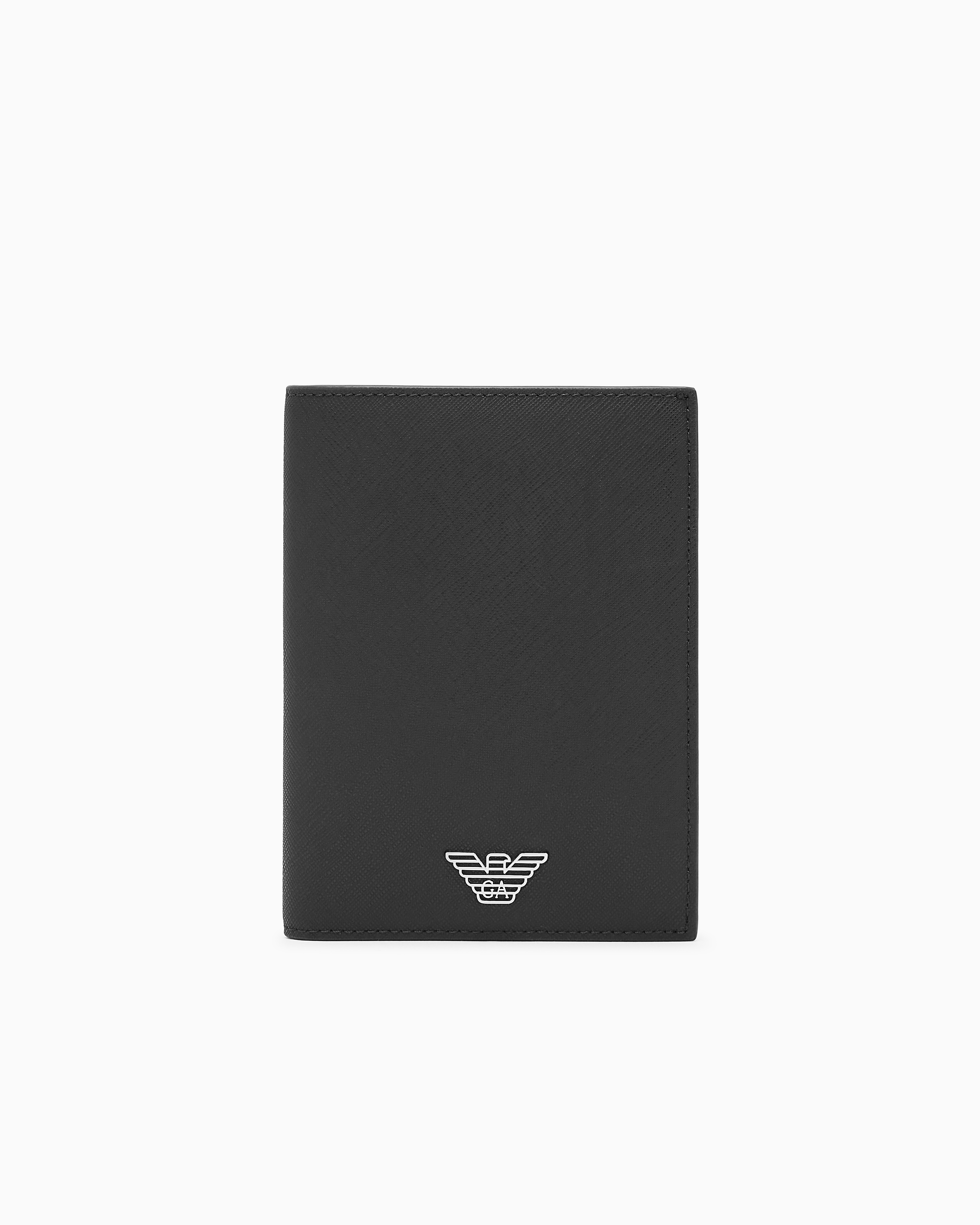 Emporio Armani Brown Regenerated Saffiano Leather Passport Holder With Eagle Plate