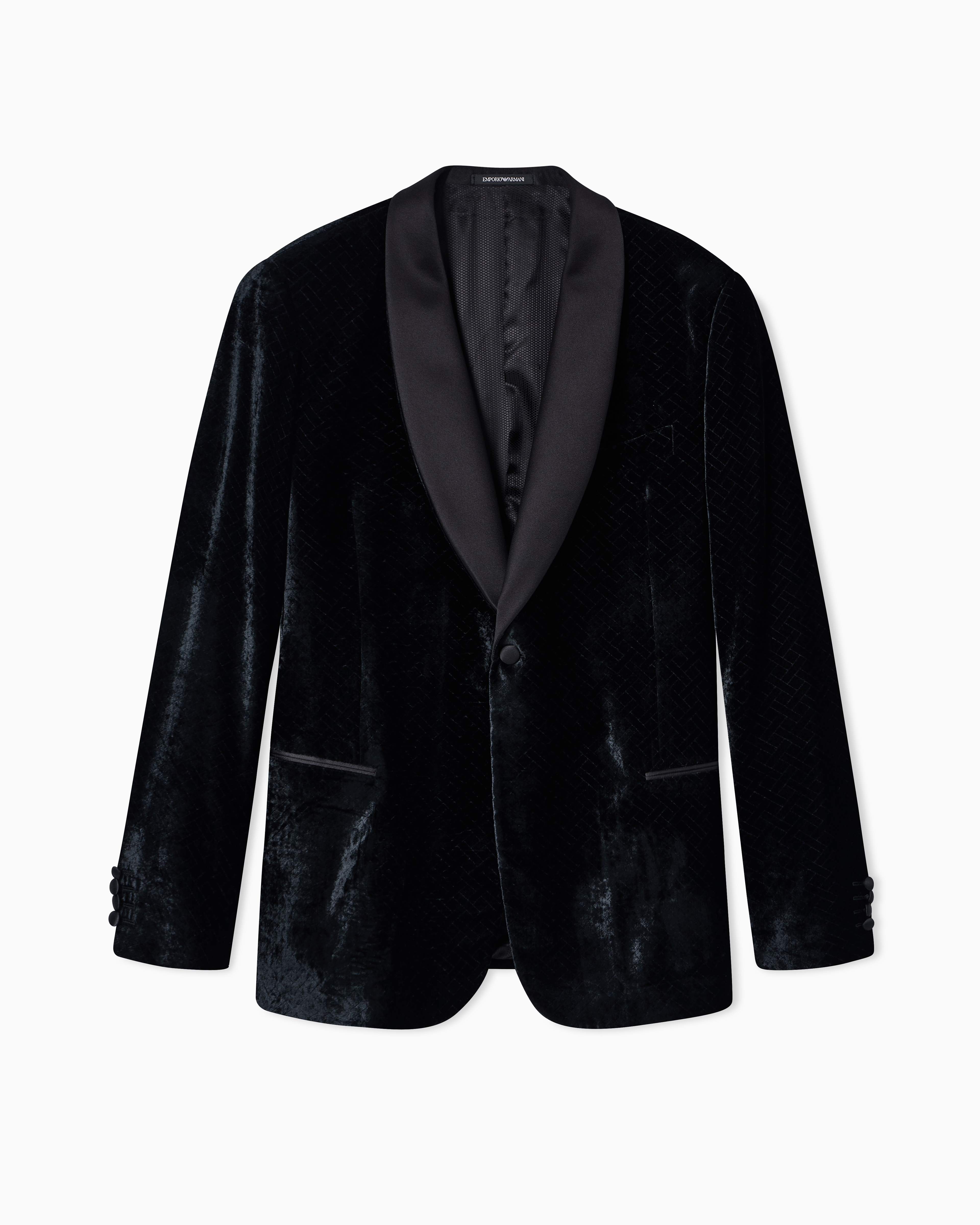 Emporio Armani Black Single-Breasted Tuxedo Jacket In Devoré Velvet