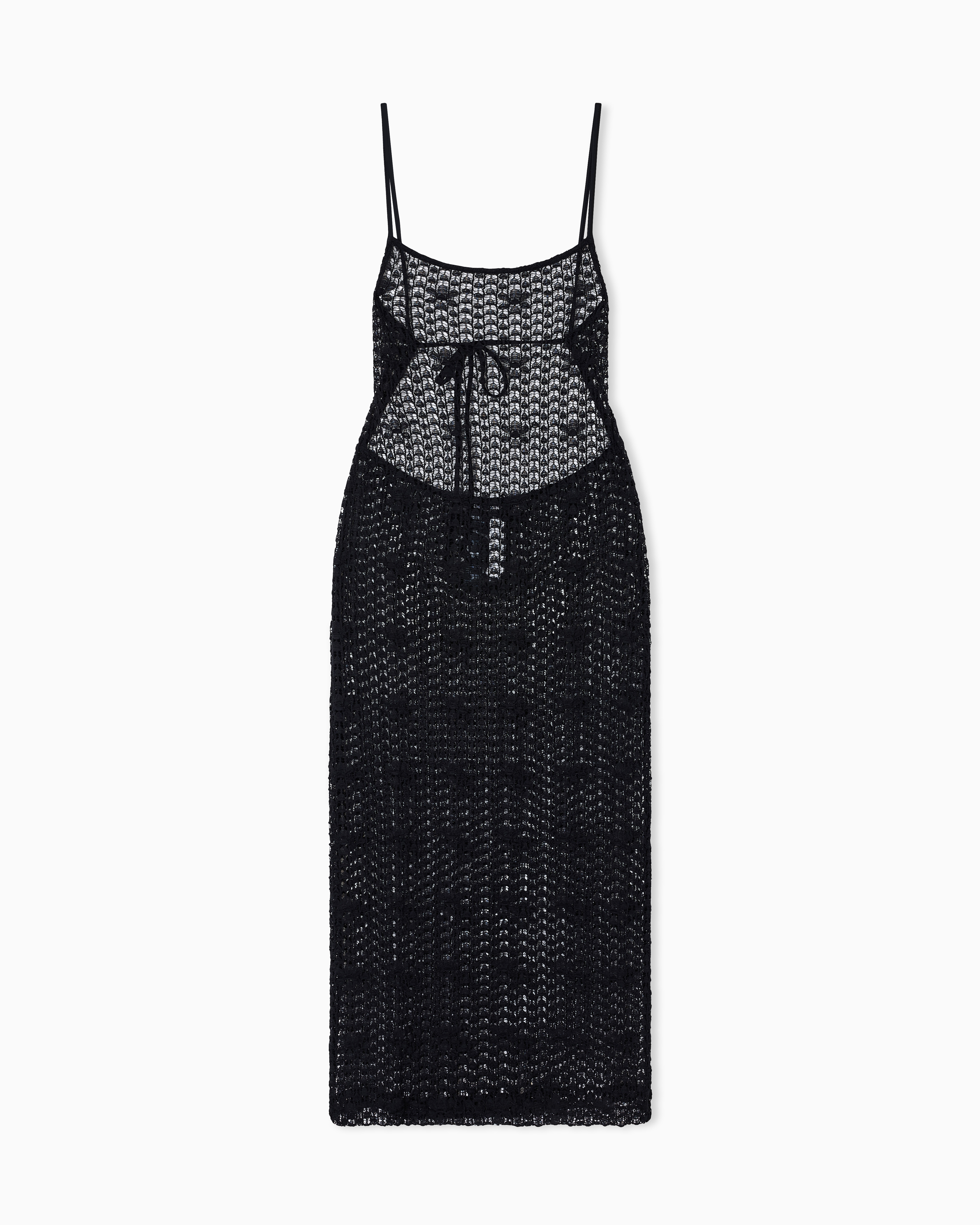 Emporio Armani Abito Midi Beachwear In Pizzo Macramé Pattern Floreale