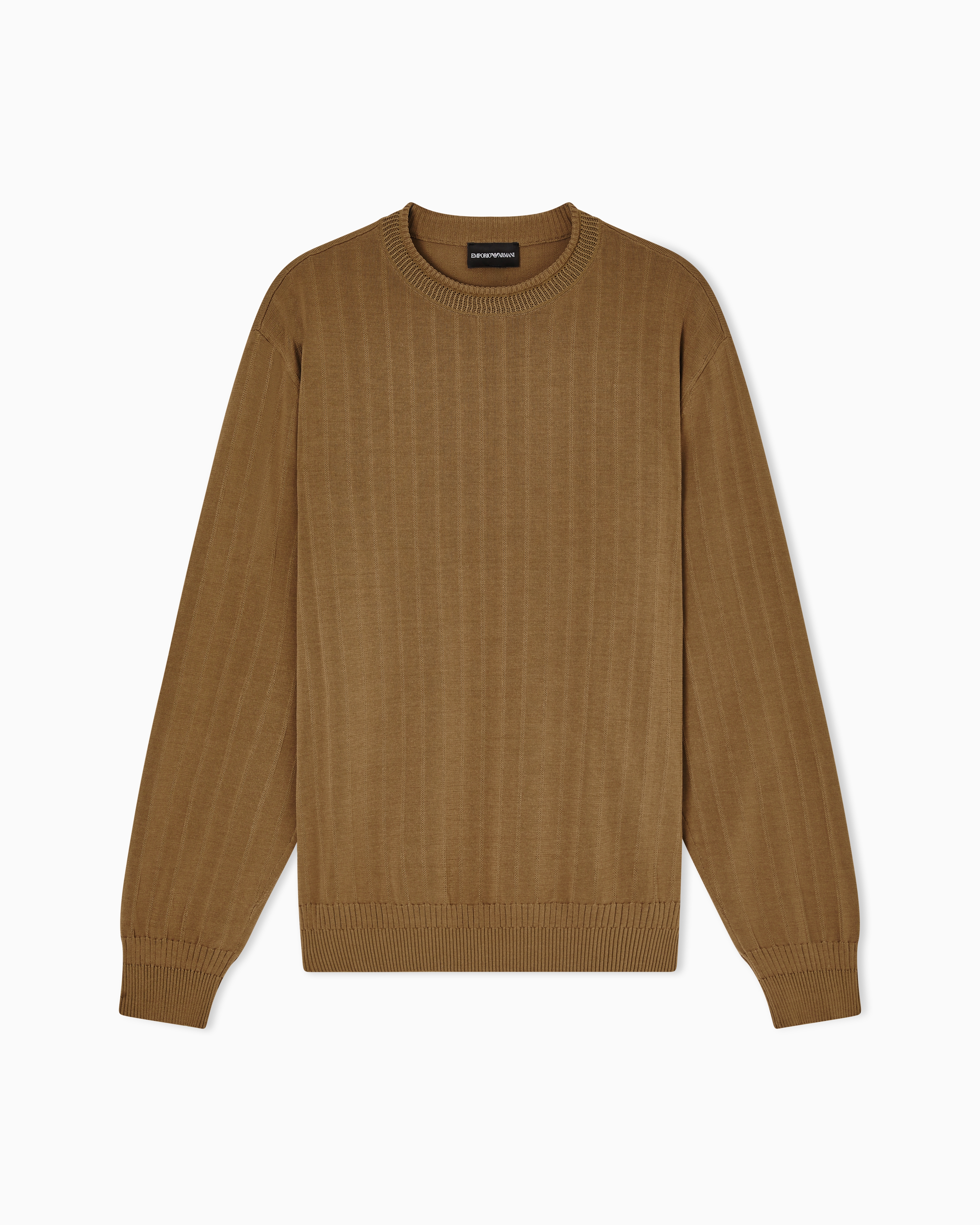 Emporio Armani Brown Ribbed-Effect Tuck Stitch Jumper
