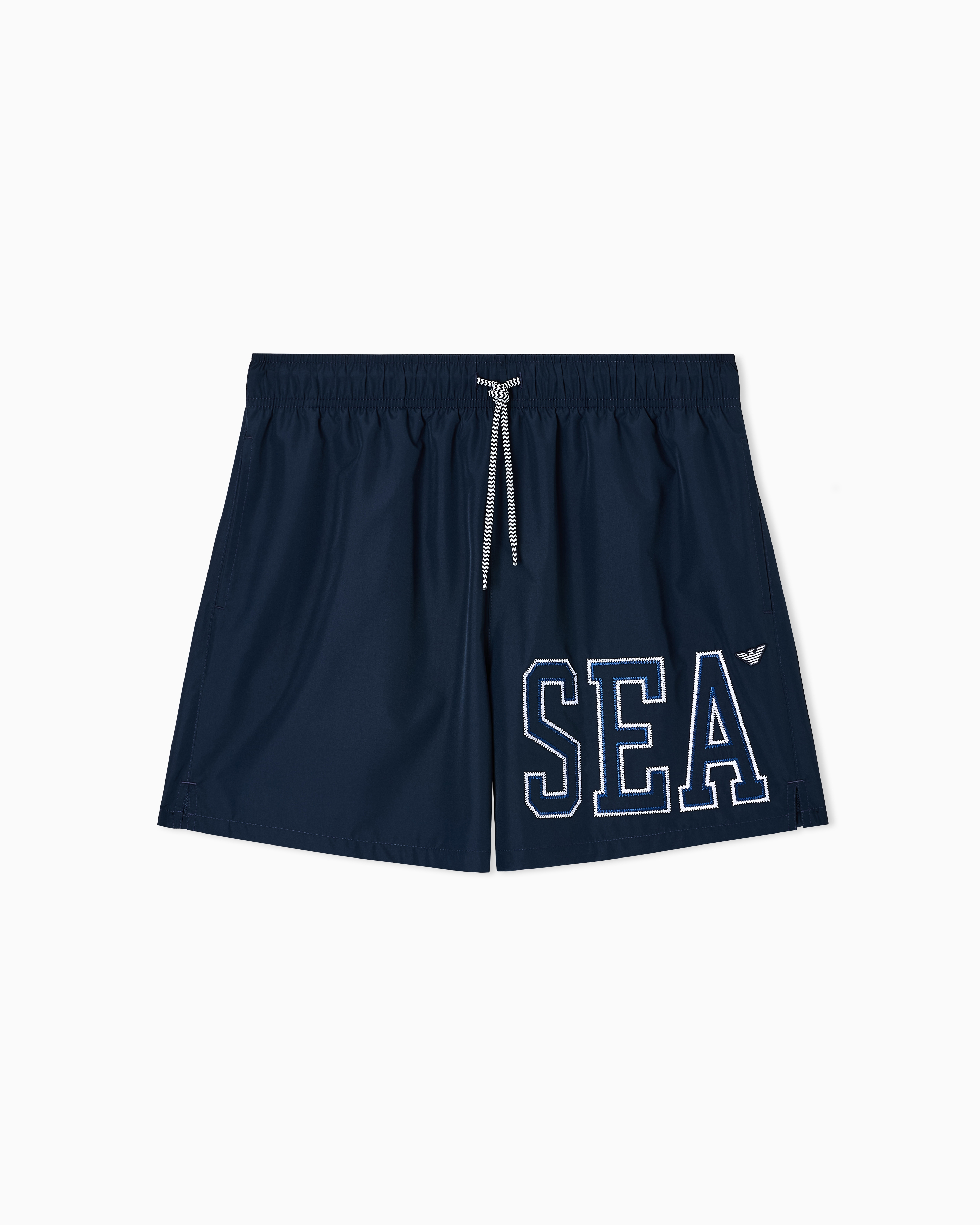 Emporio Armani Navy Blue Sea Embroidery Beachwear Shorts