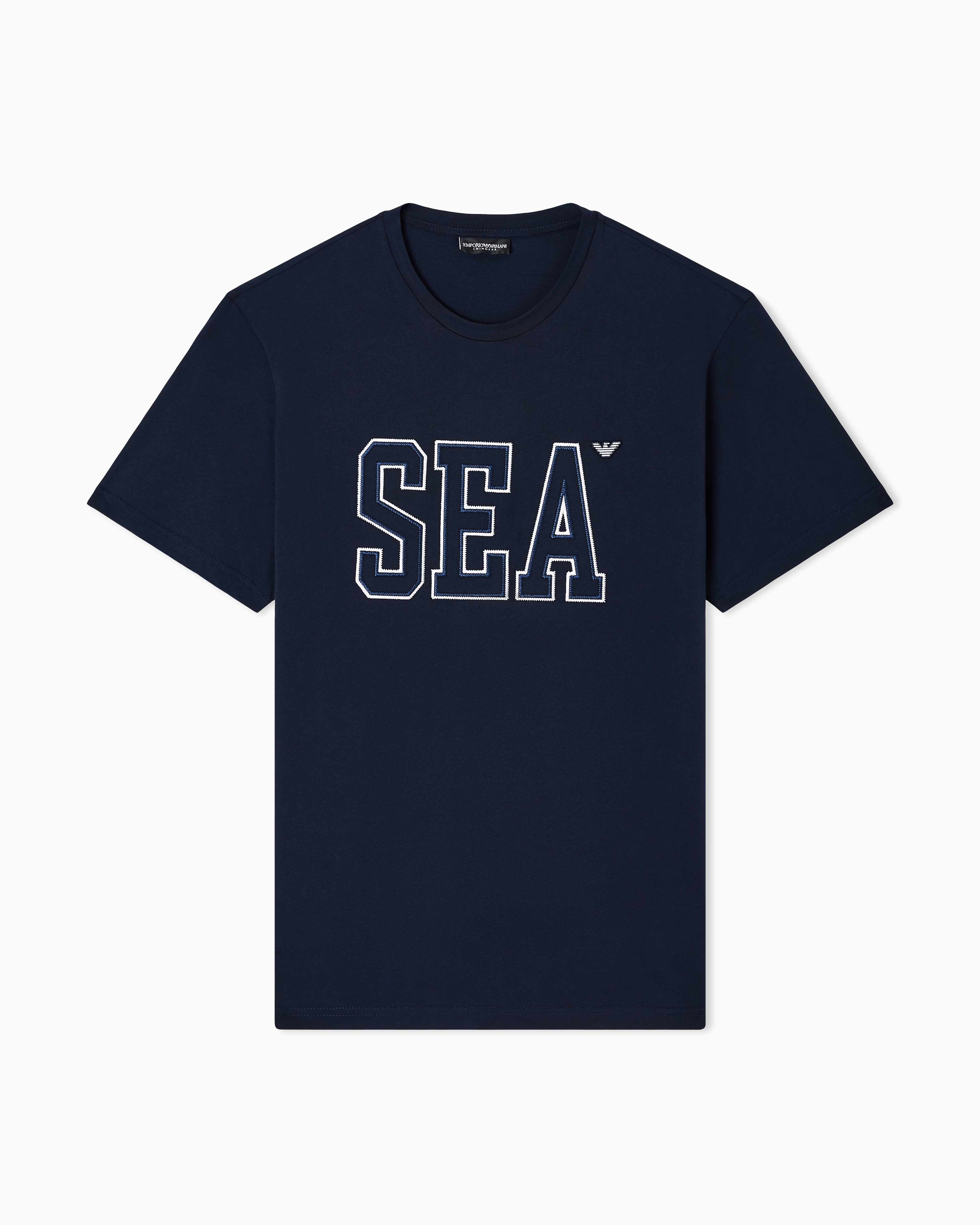 Emporio Armani T-Shirt Beachwear In Jersey Ricamo Sea
