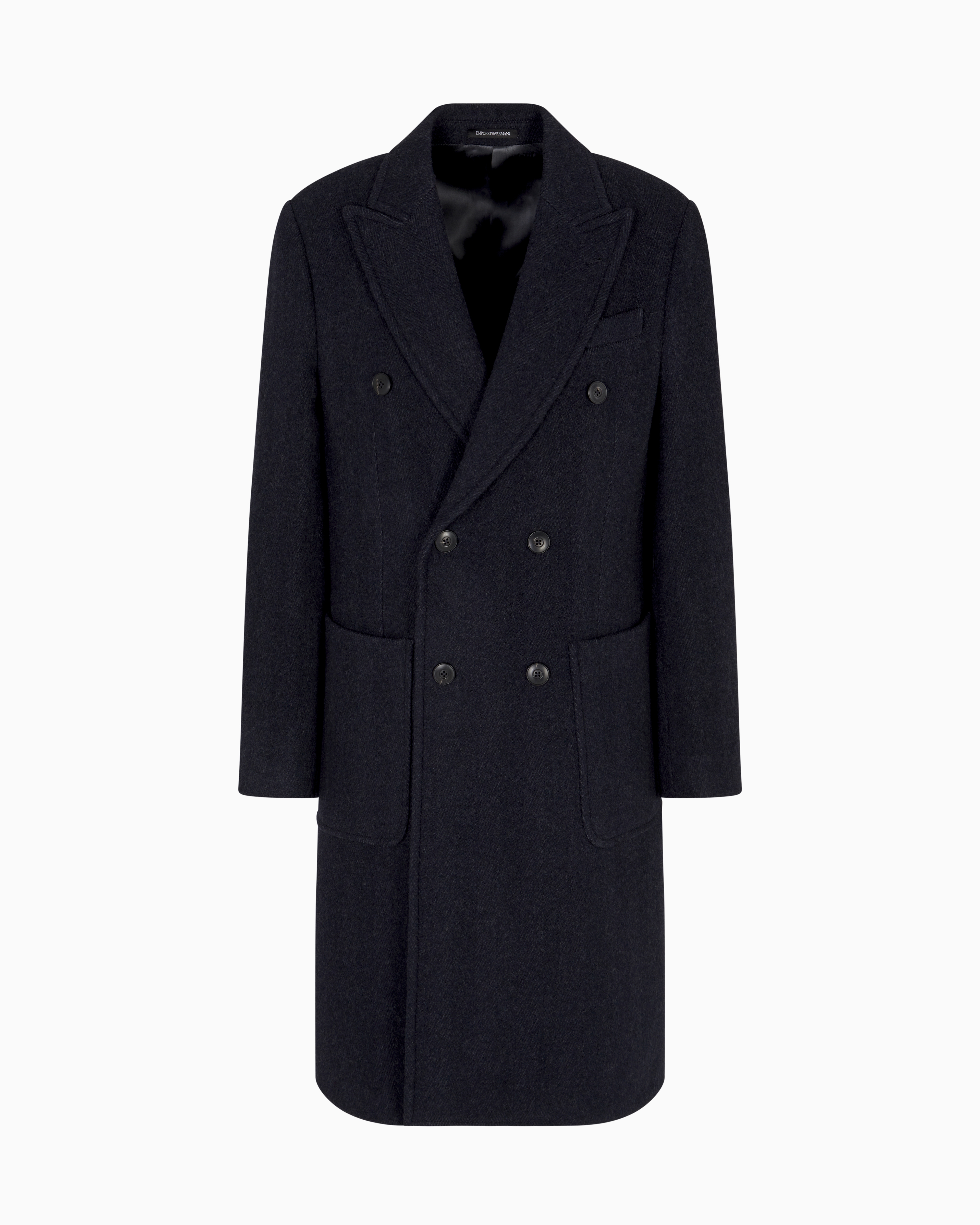 Emporio Armani - Double-breasted chevron mélange wool coat, Man, Patterned, Size: