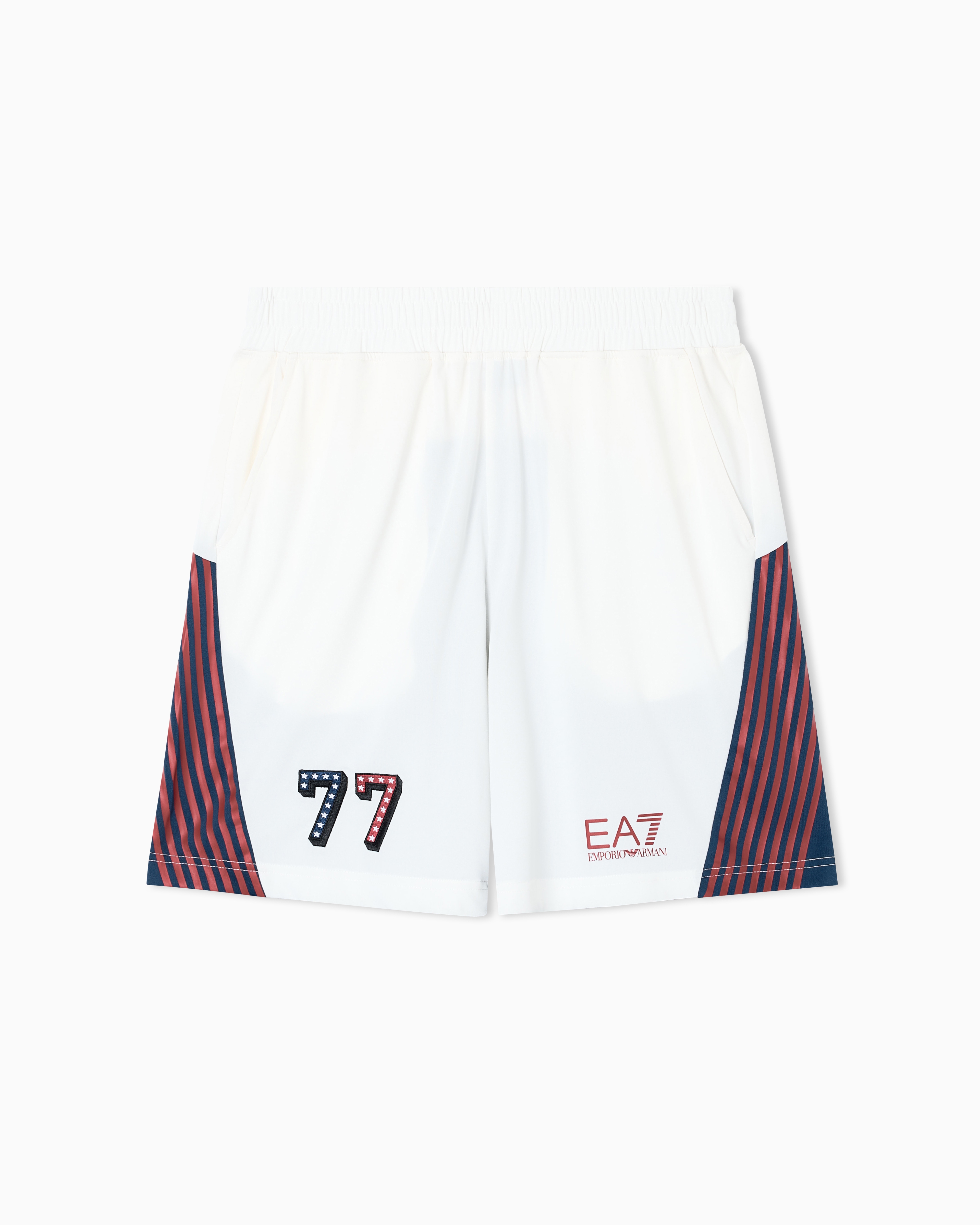 Ea7 White Graphic Series Shorts In Technical Fabric
