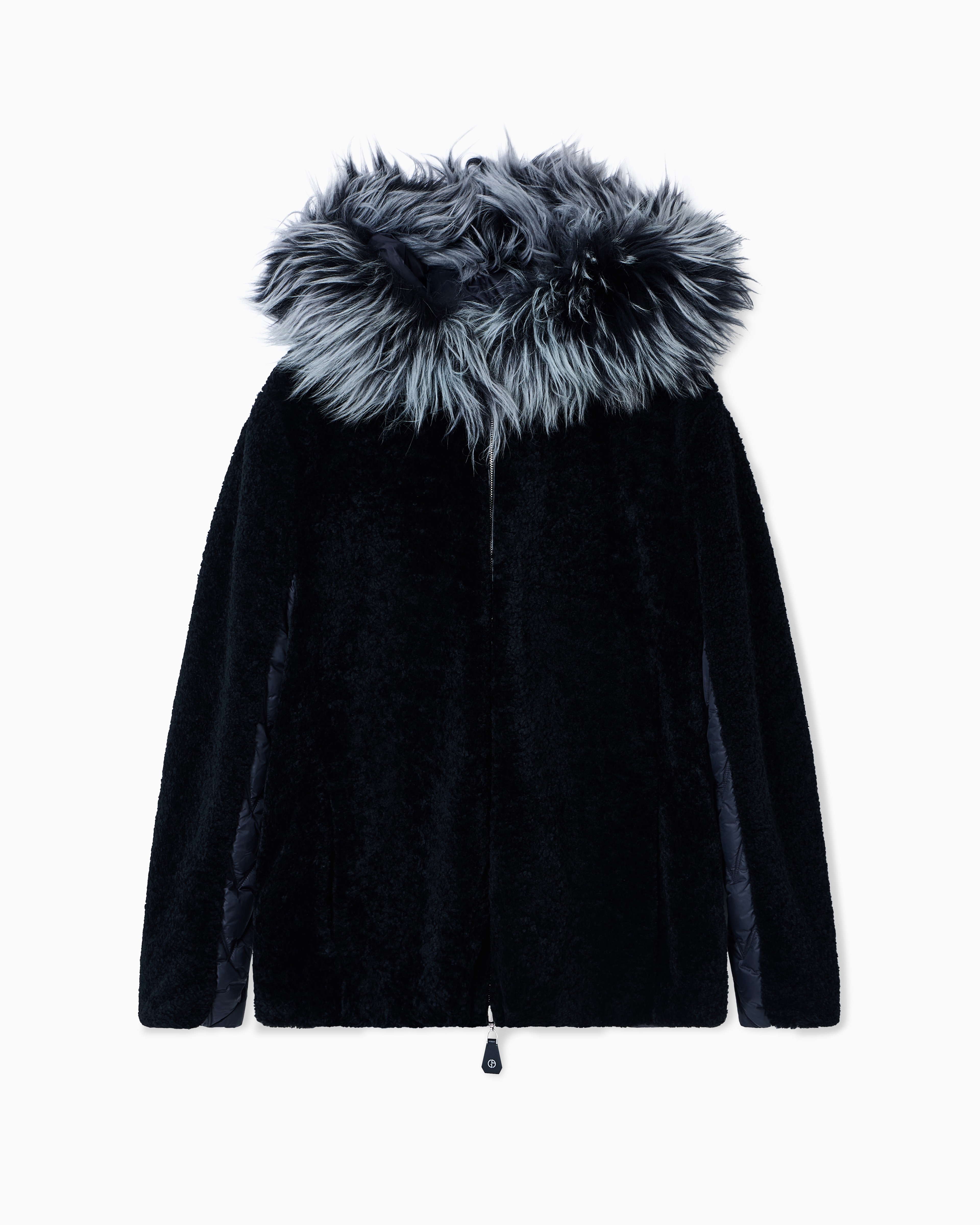 Giorgio Armani Black Reversible Shearling Lamb Pea Coat
