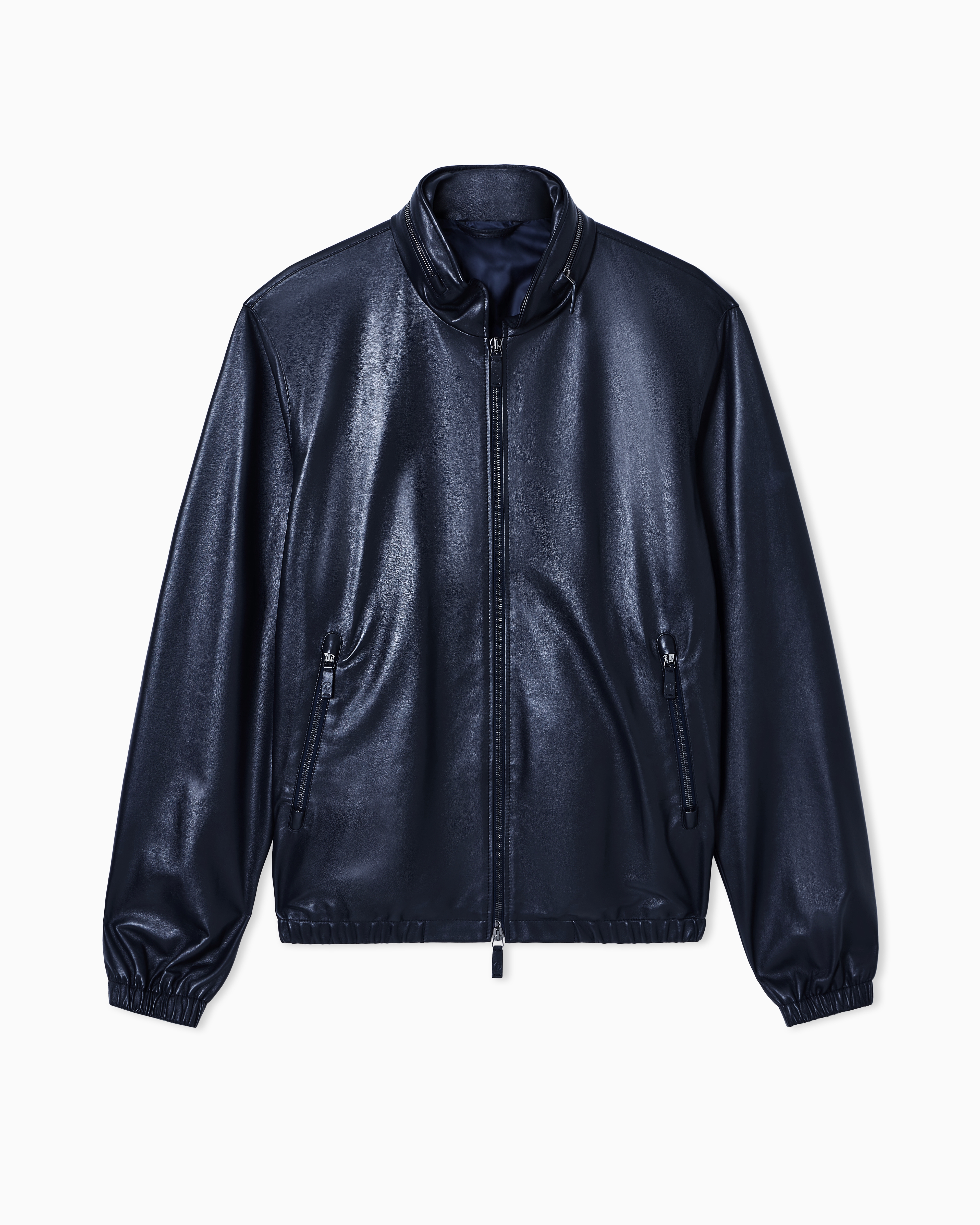 Giorgio Armani Men's Navy Blue Nappa Leather Blouson With Zip