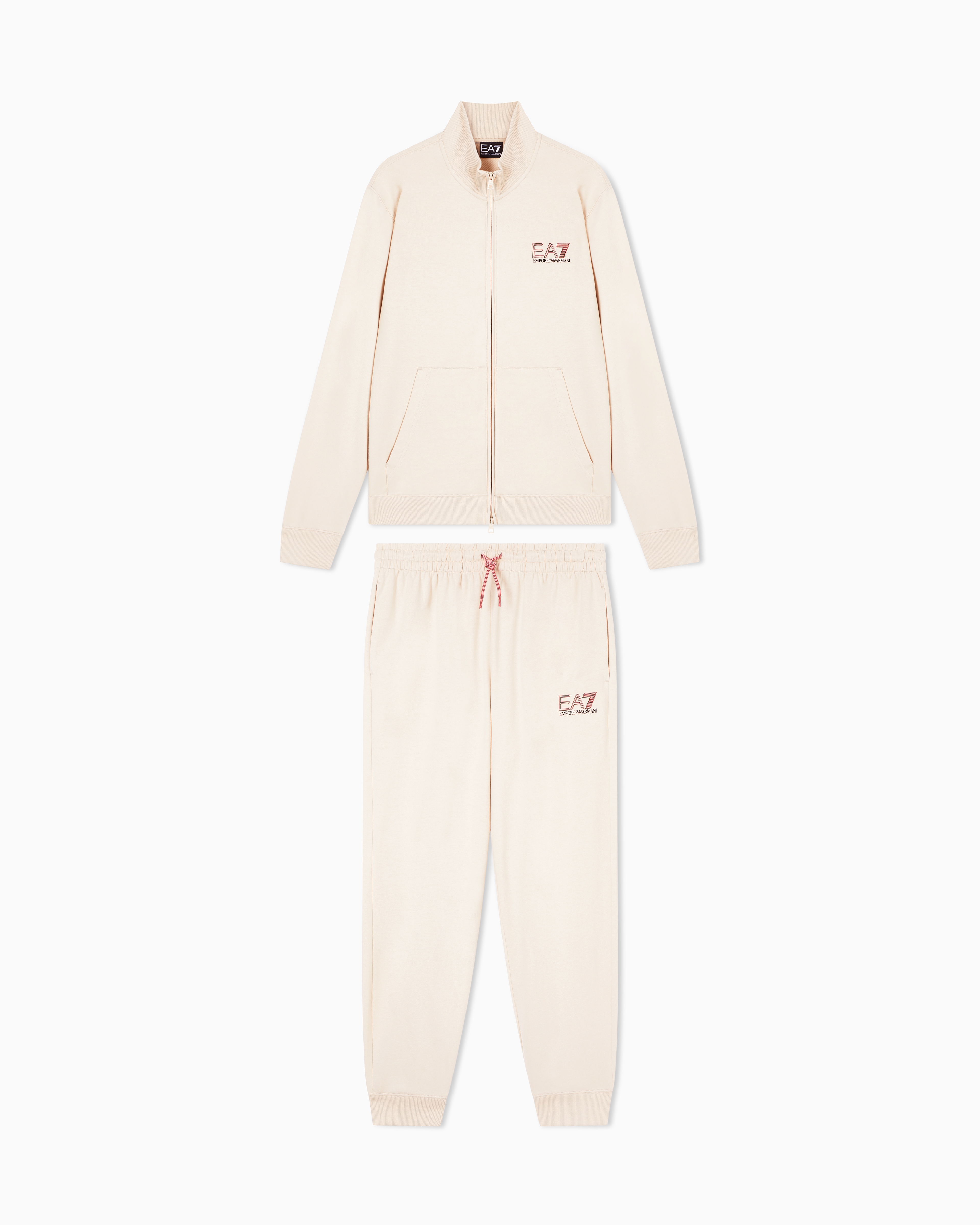Ea7 Beige Visibility Pure Cotton Zip-Up Tracksuit