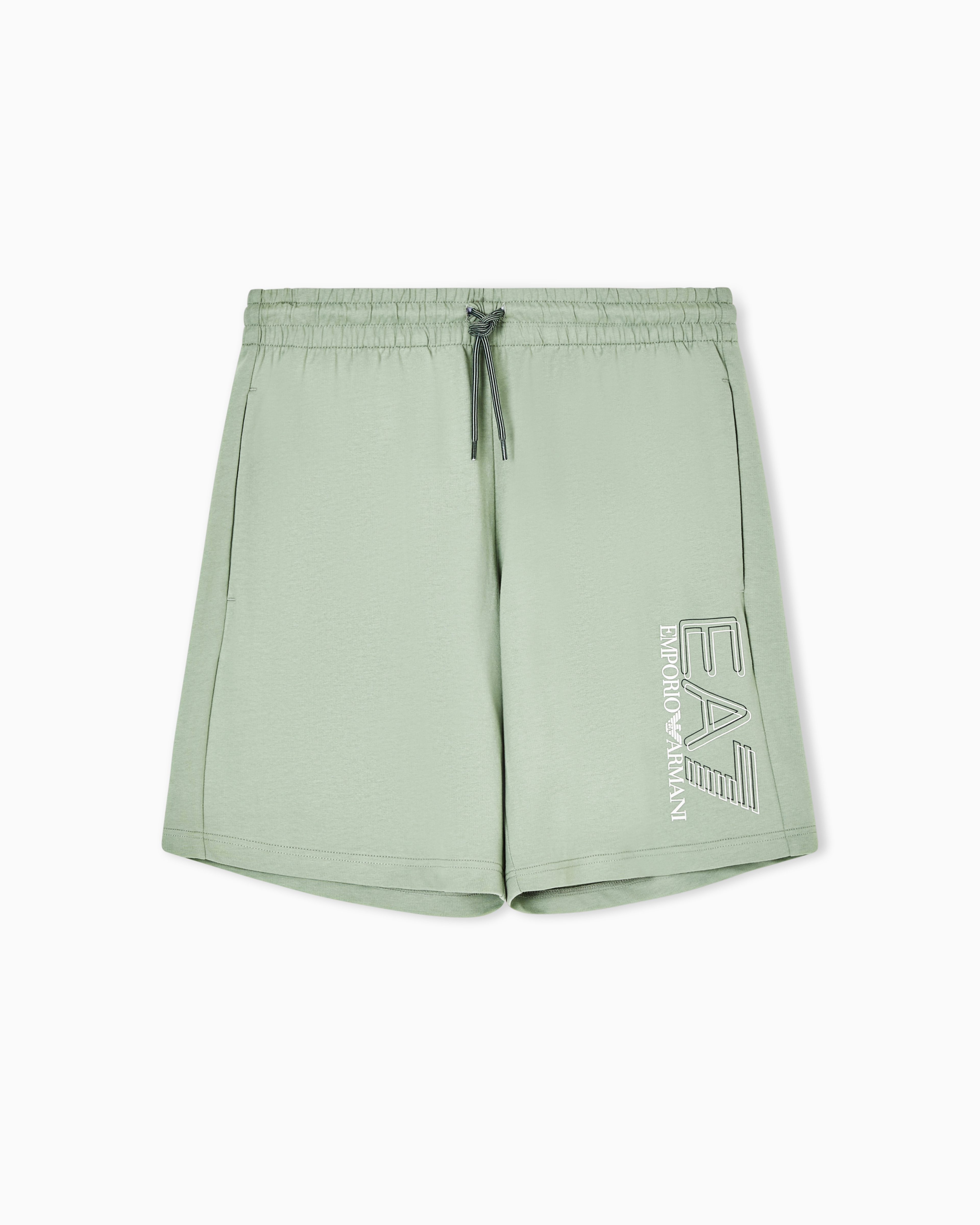 Ea7 Green Visibility Shorts In Pure Cotton