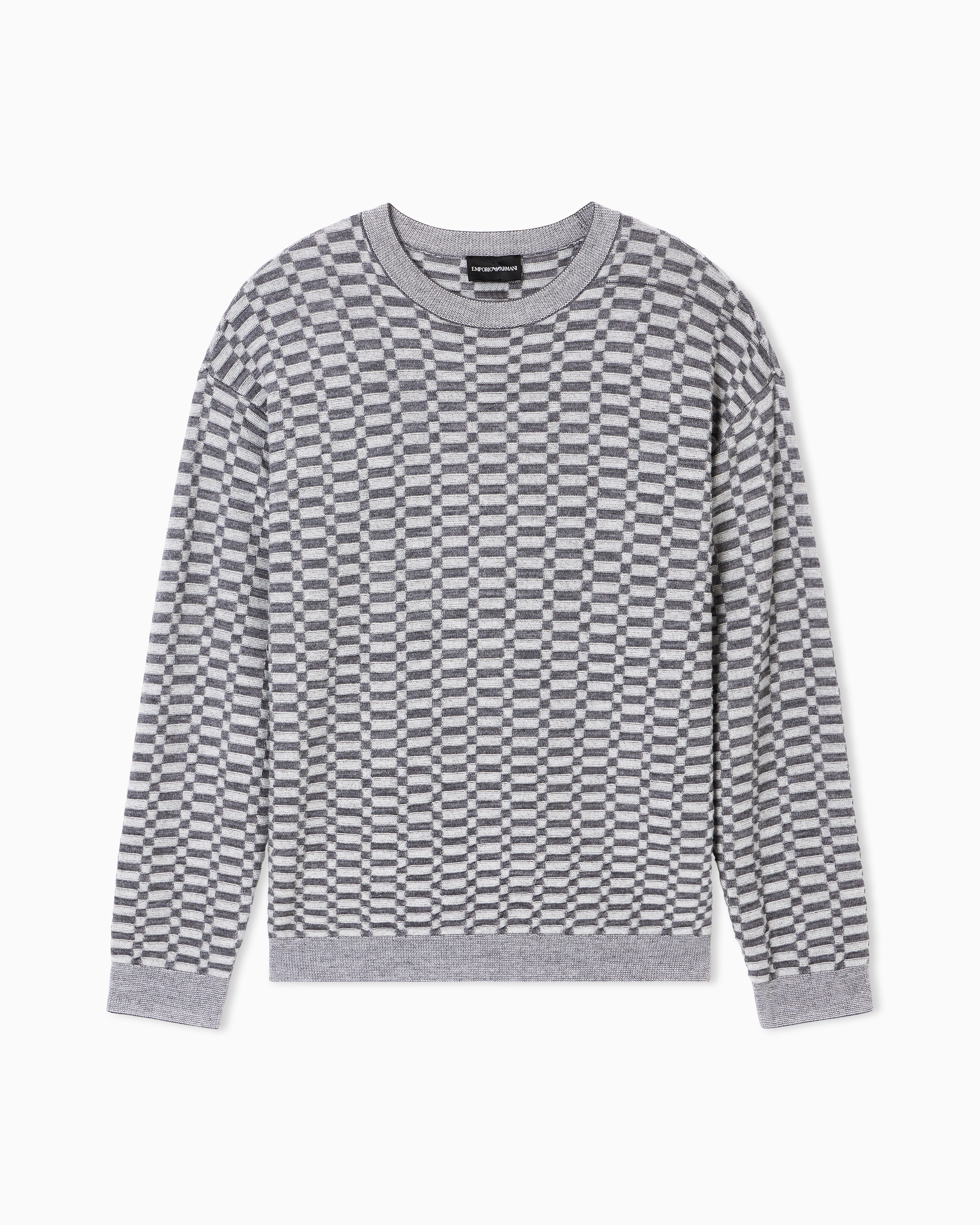 Emporio Armani Grey Op-Art Textured Virgin Wool Jumper