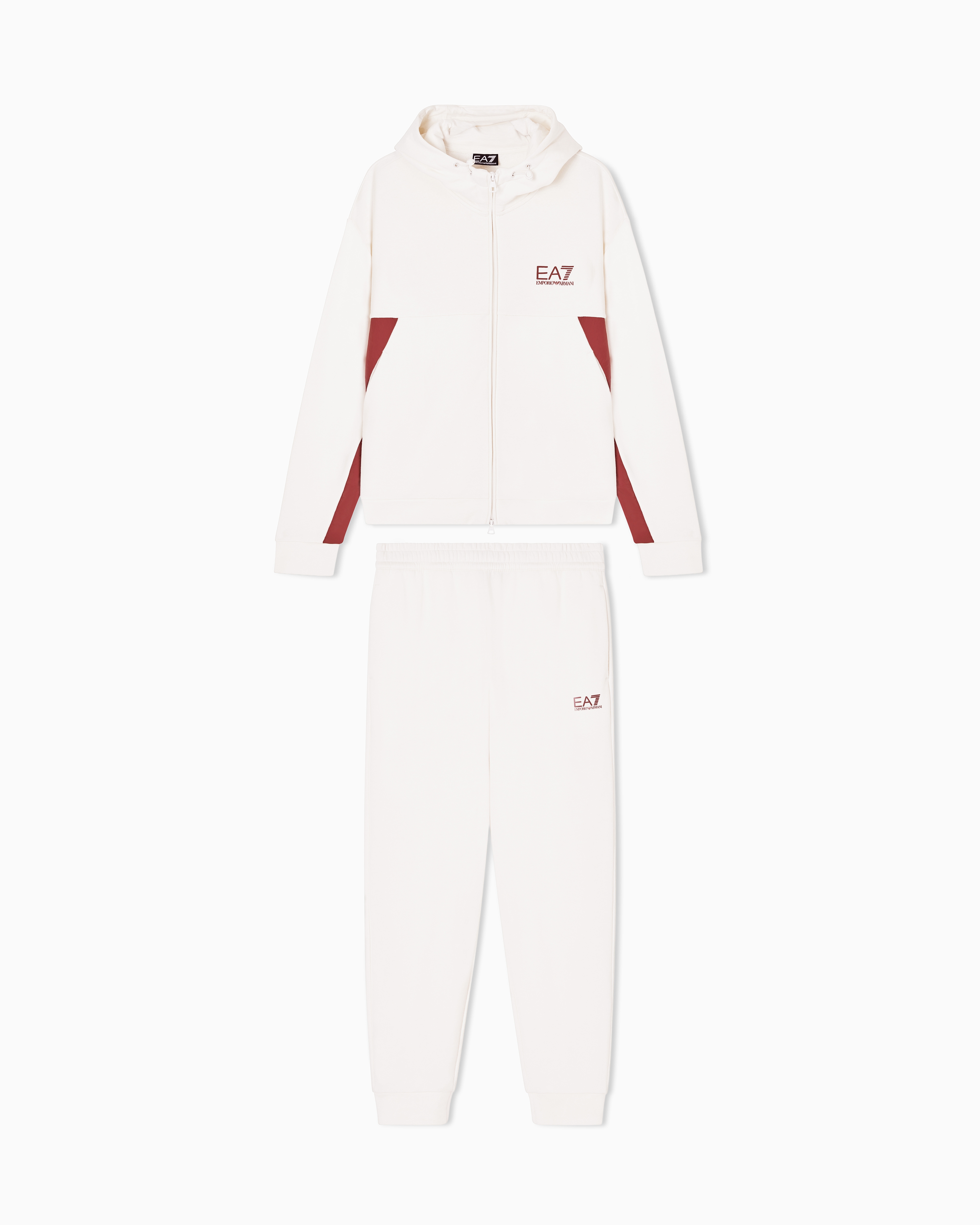Ea7 White Summer Block Pure Cotton Tracksuit With Hood