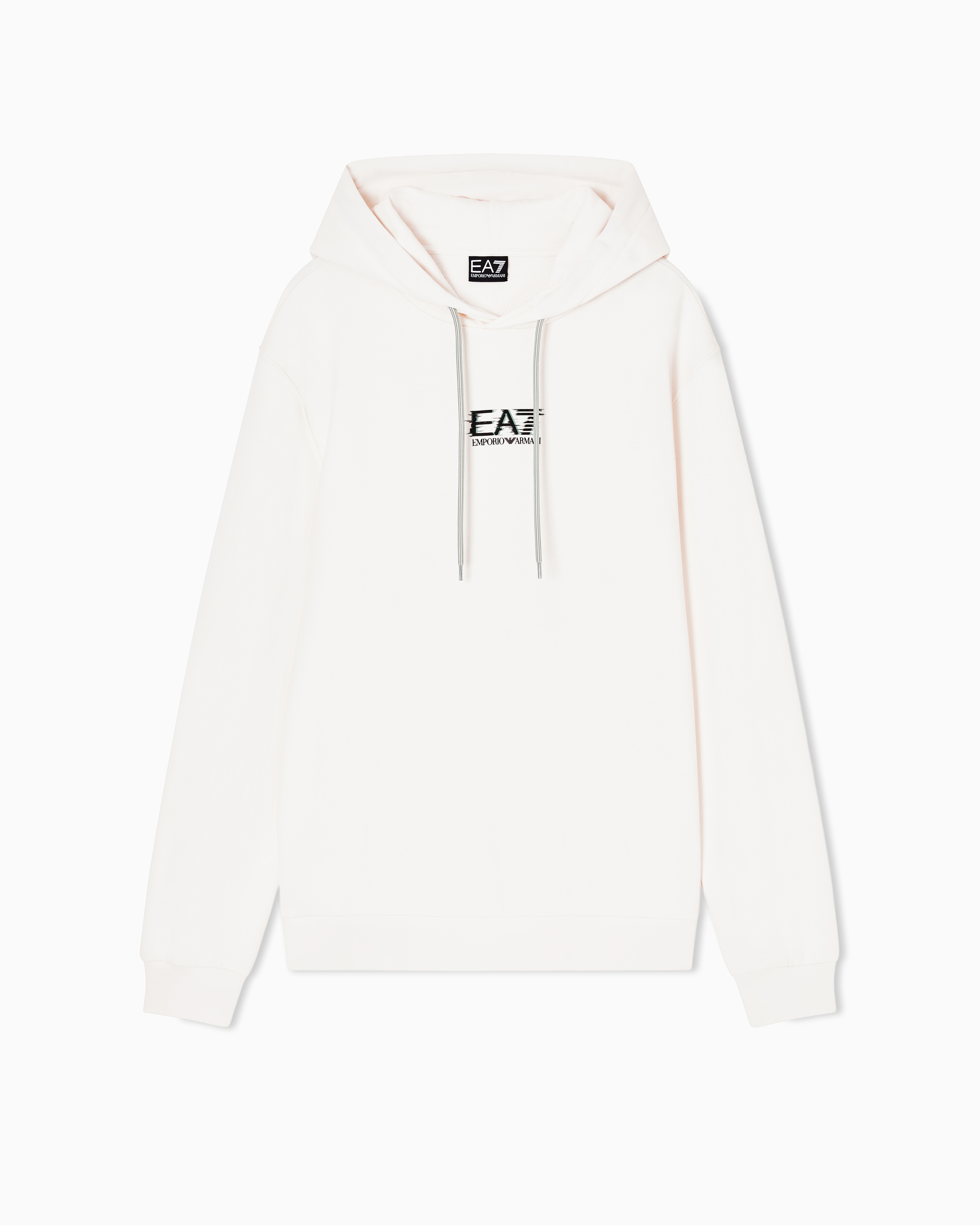 Ea7 White Visibility Cotton Hooded Sweatshirt