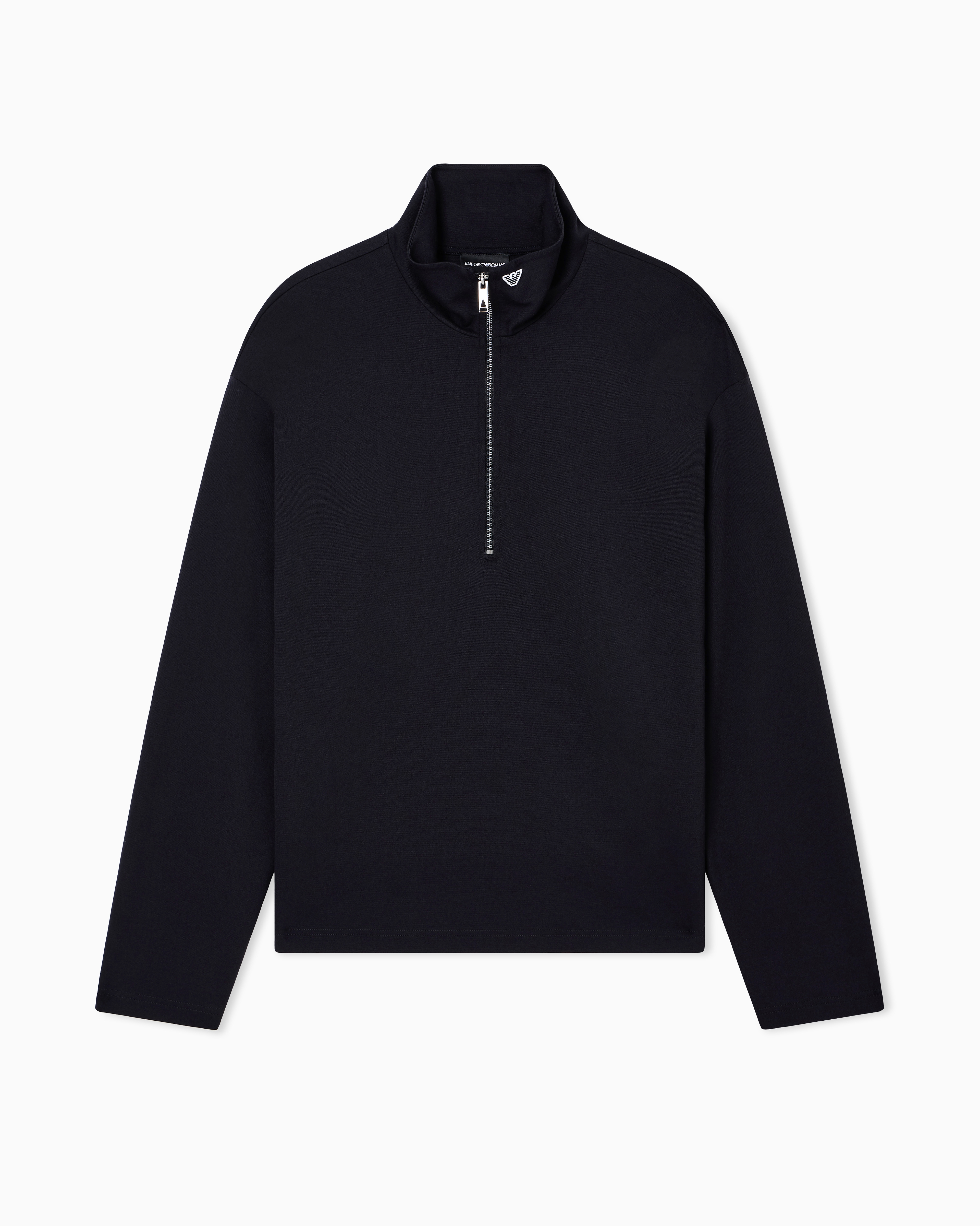 Emporio Armani Black Mock-Neck Jersey Jumper With Partial Zip