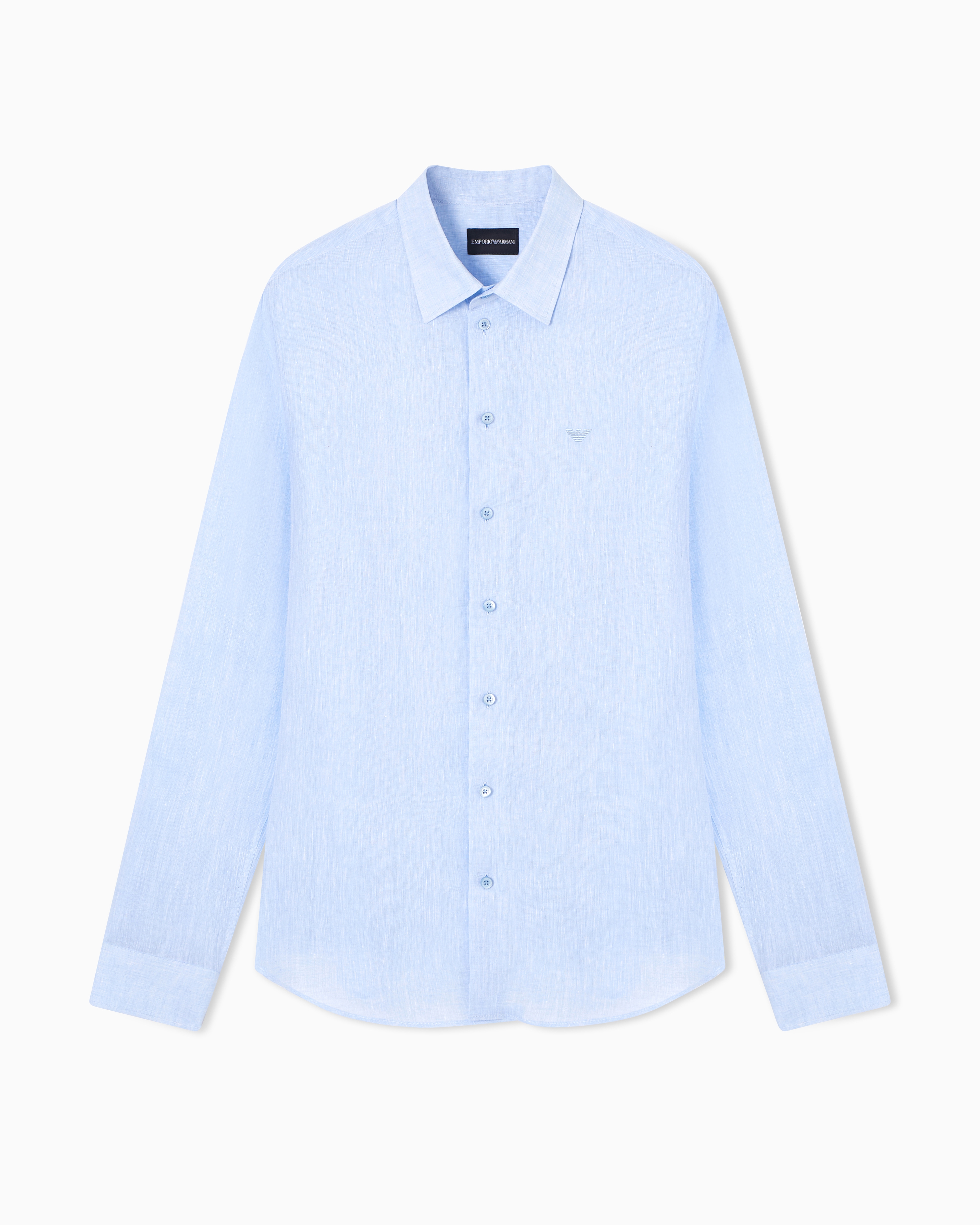 Emporio Armani Men's Light Blue Shirt In Pure Linen