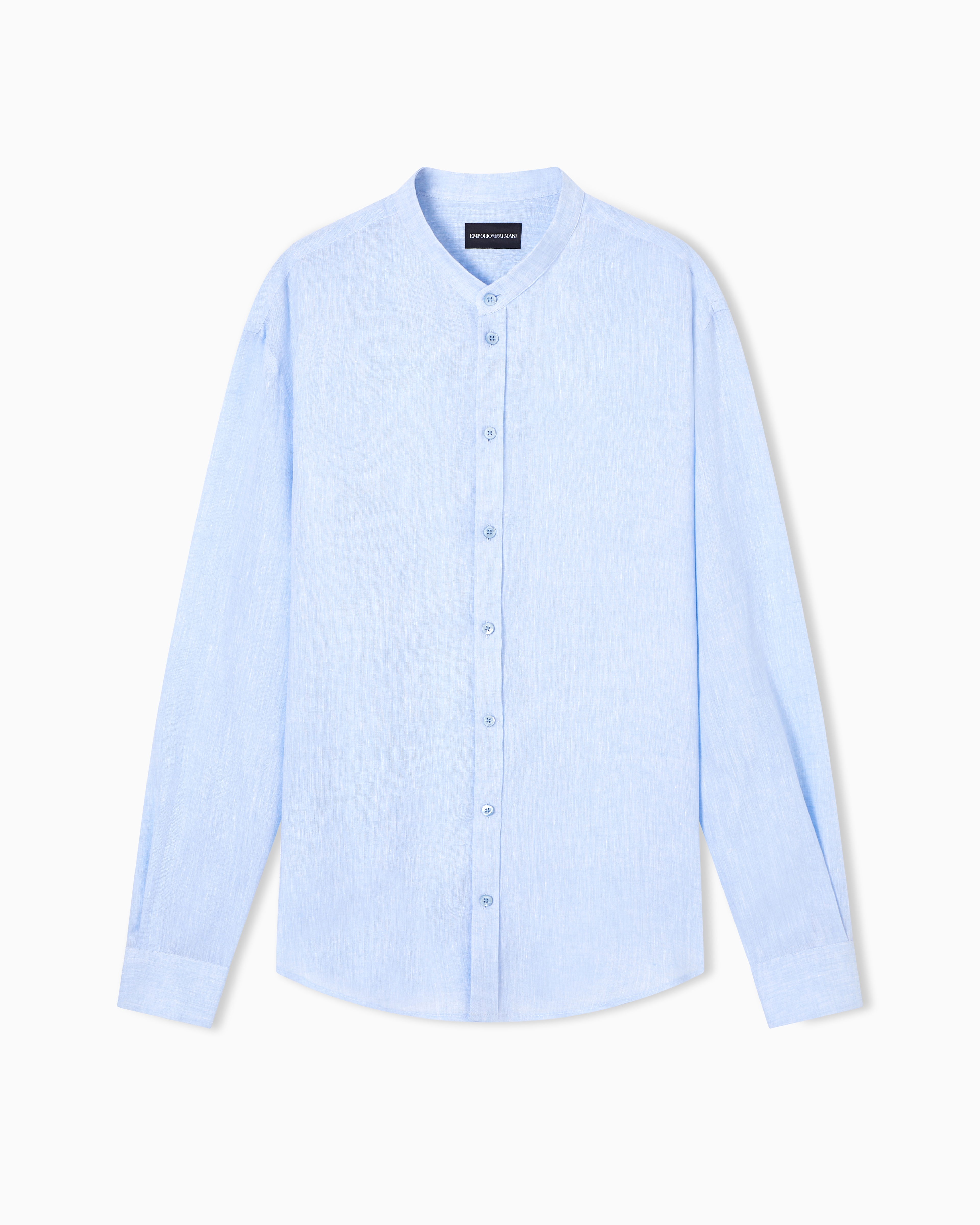 Emporio Armani Men's Light Blue Pure Linen Shirt With Guru Collar