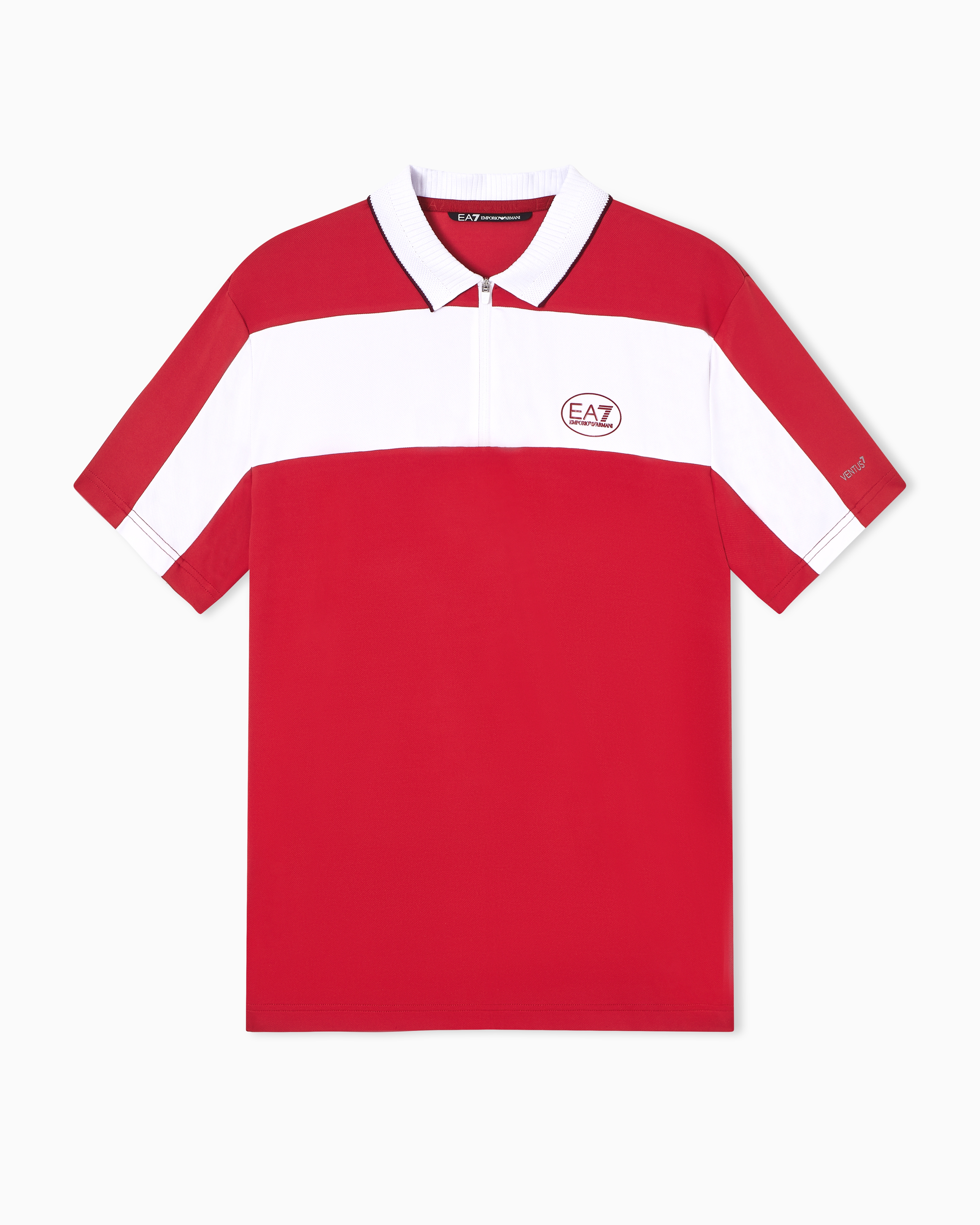 Ea7 Red Tennis Pro Zip-Up Polo Shirt In Ventus7 Technical Fabric