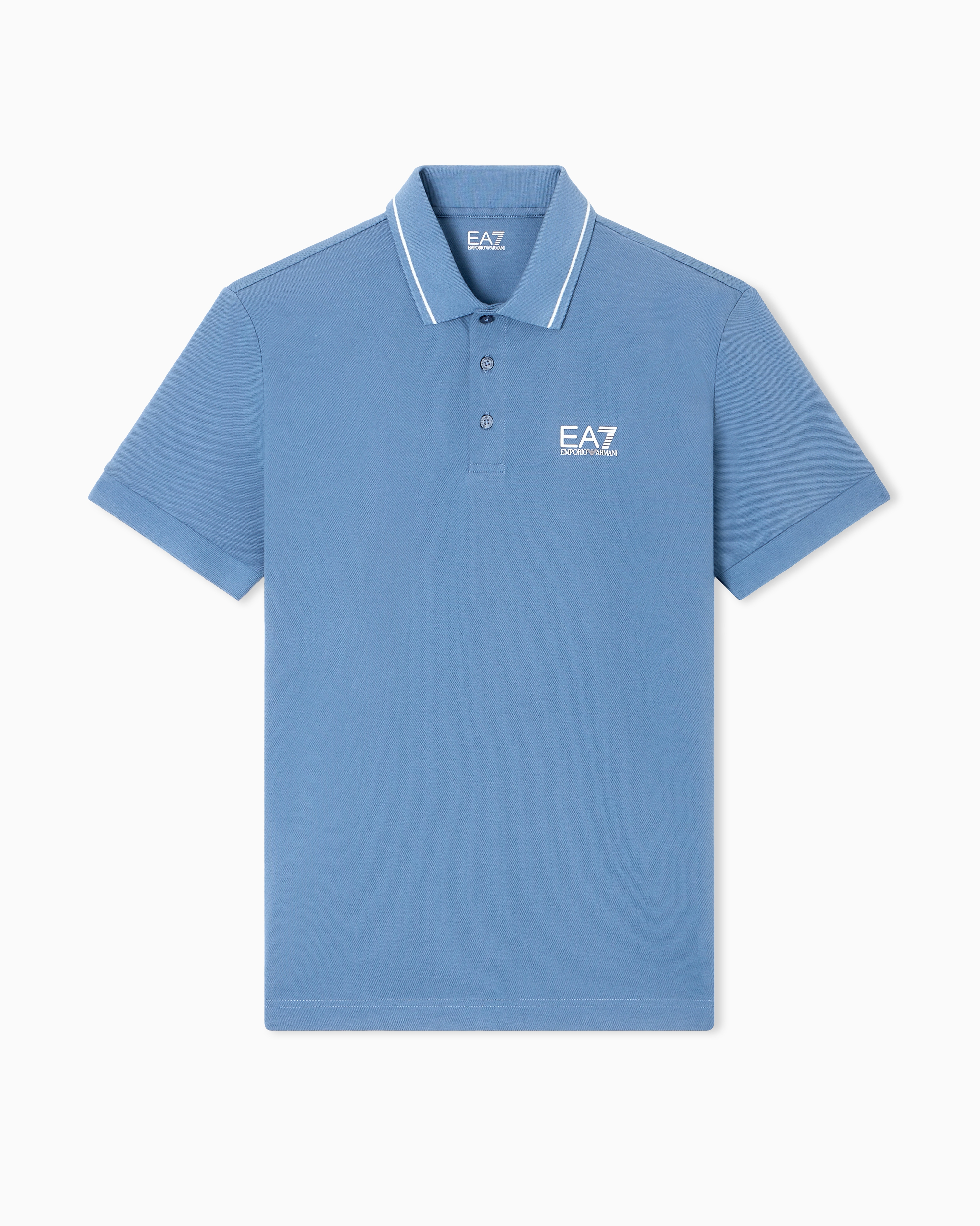 Ea7 Light Blue Core Identity Stretch-Cotton Piqué Polo Shirt