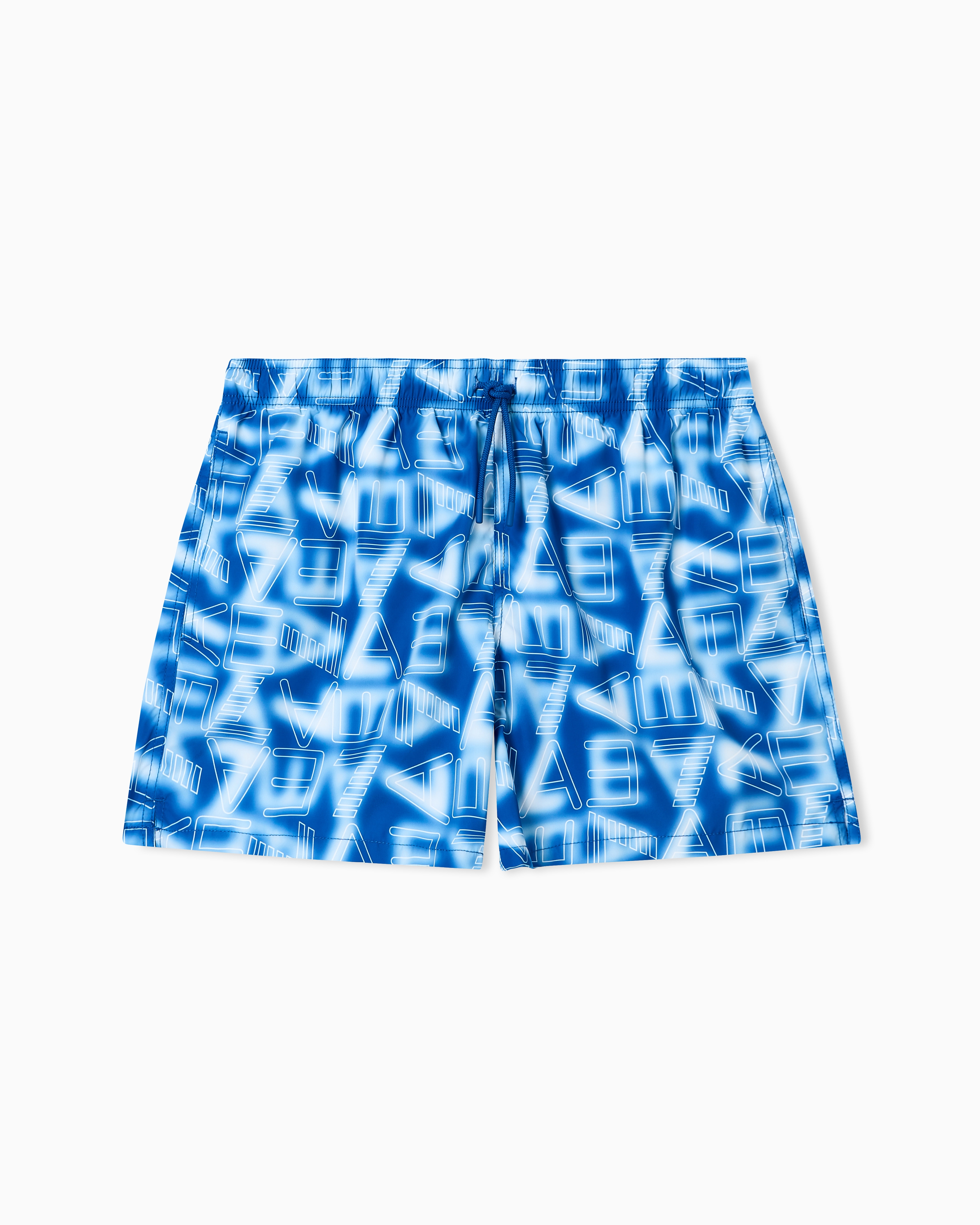 Ea7 Blue Graphic Series Swim Trunks With Logo Print