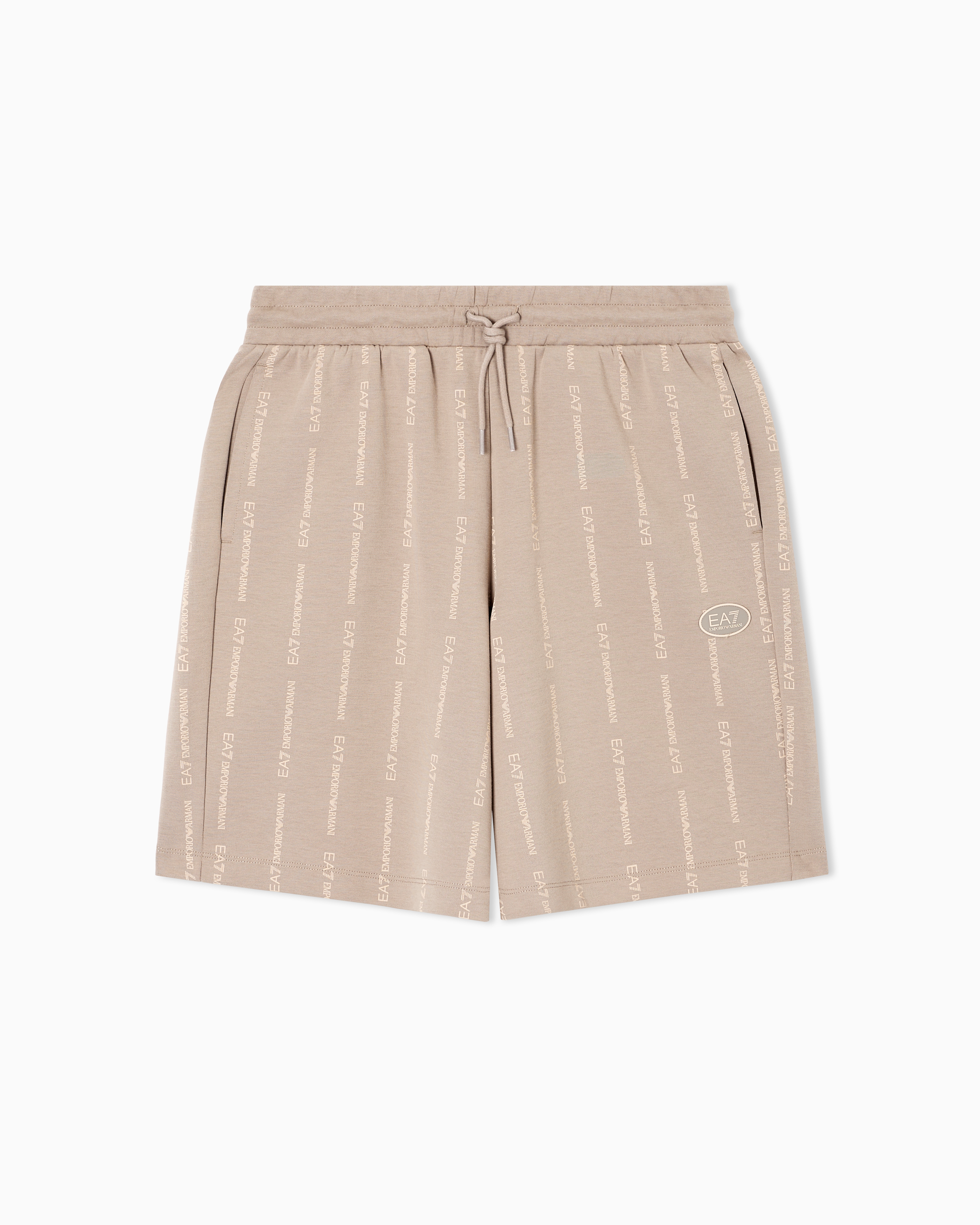 Ea7 Beige Graphic Series Cotton-Blend Bermuda Shorts