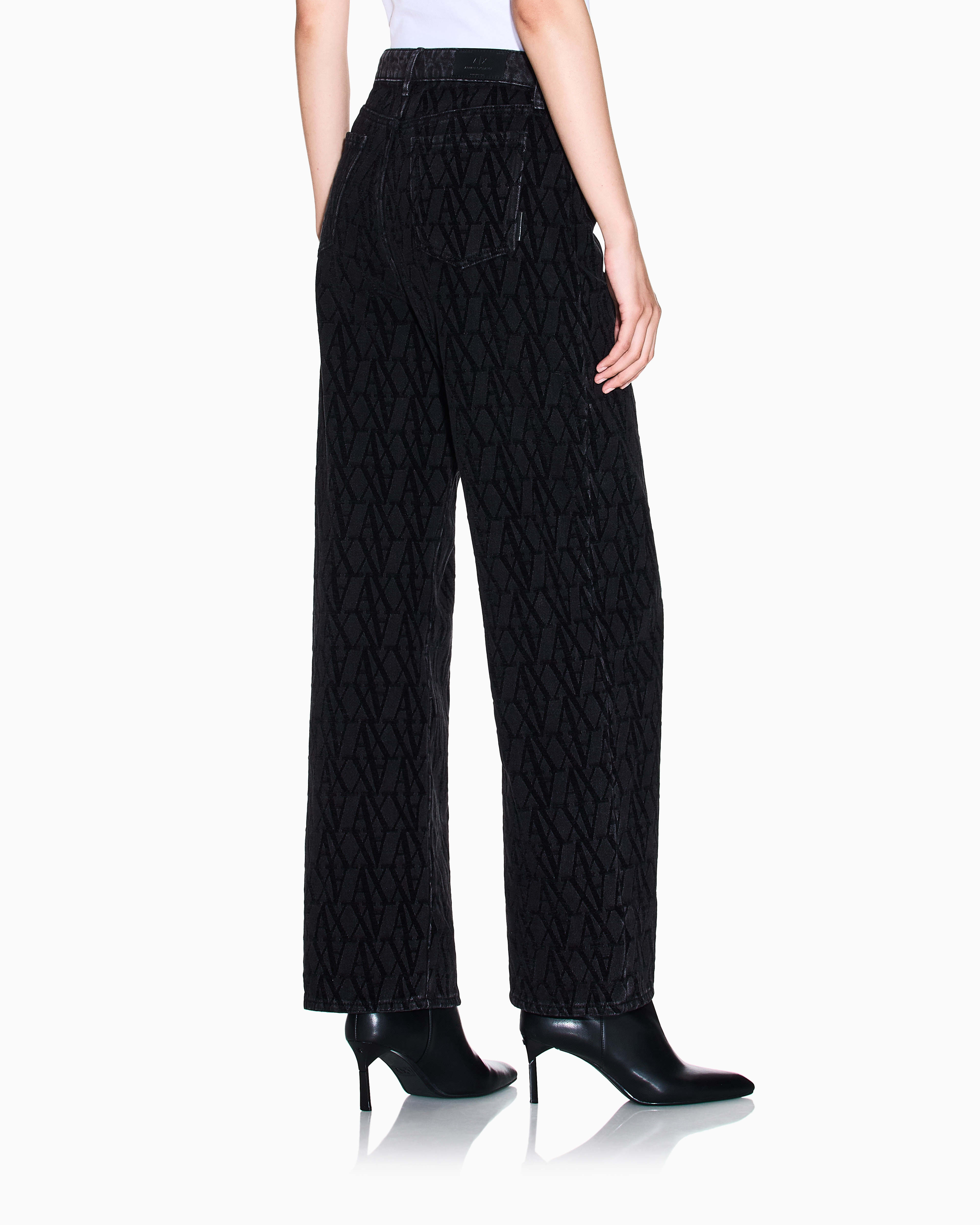 Armani Exchange - Allover logo relaxed fit jeans , Woman, Black, Size: