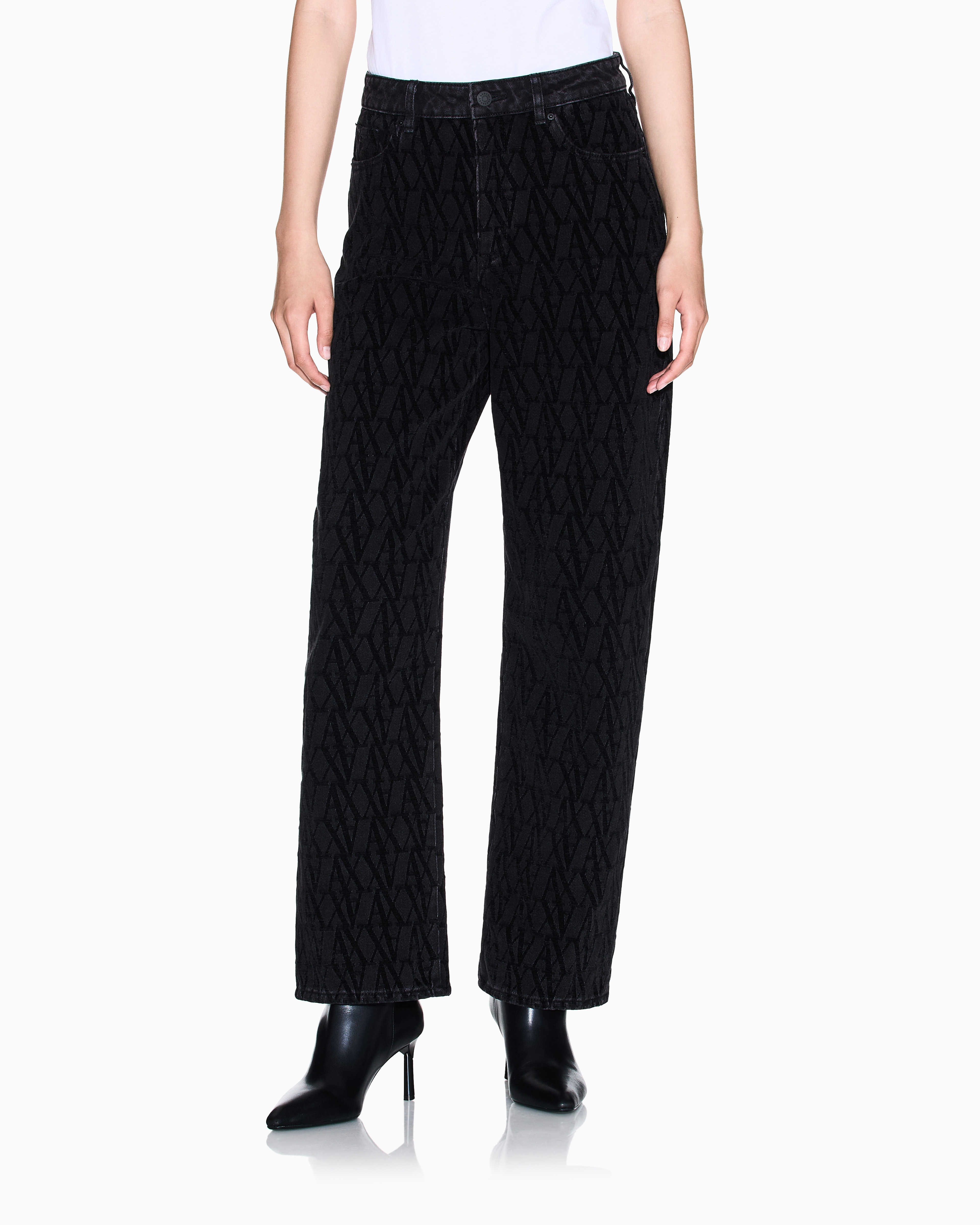 Armani Exchange - Allover logo relaxed fit jeans , Woman, Black, Size: