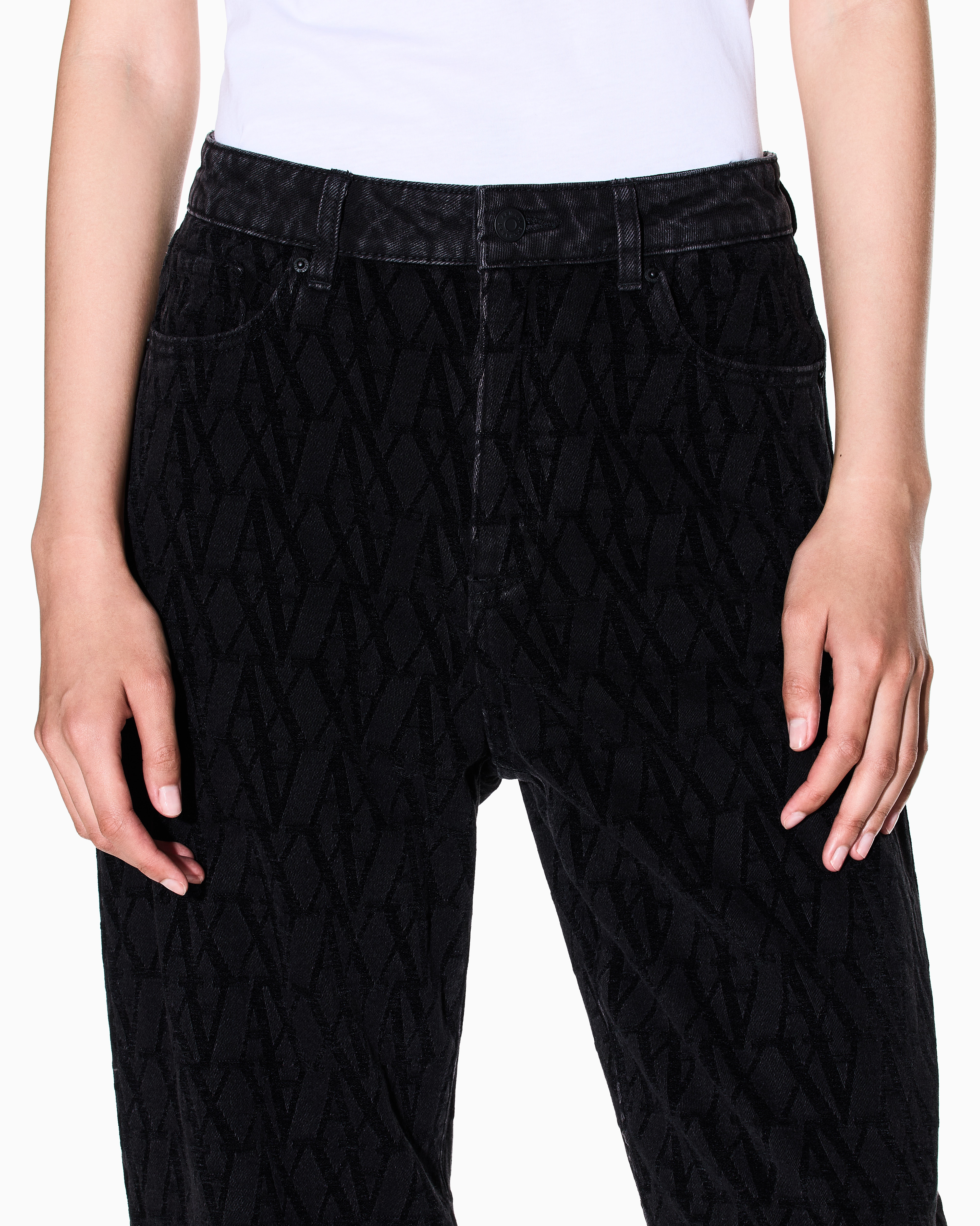 Armani Exchange - Allover logo relaxed fit jeans , Woman, Black, Size: