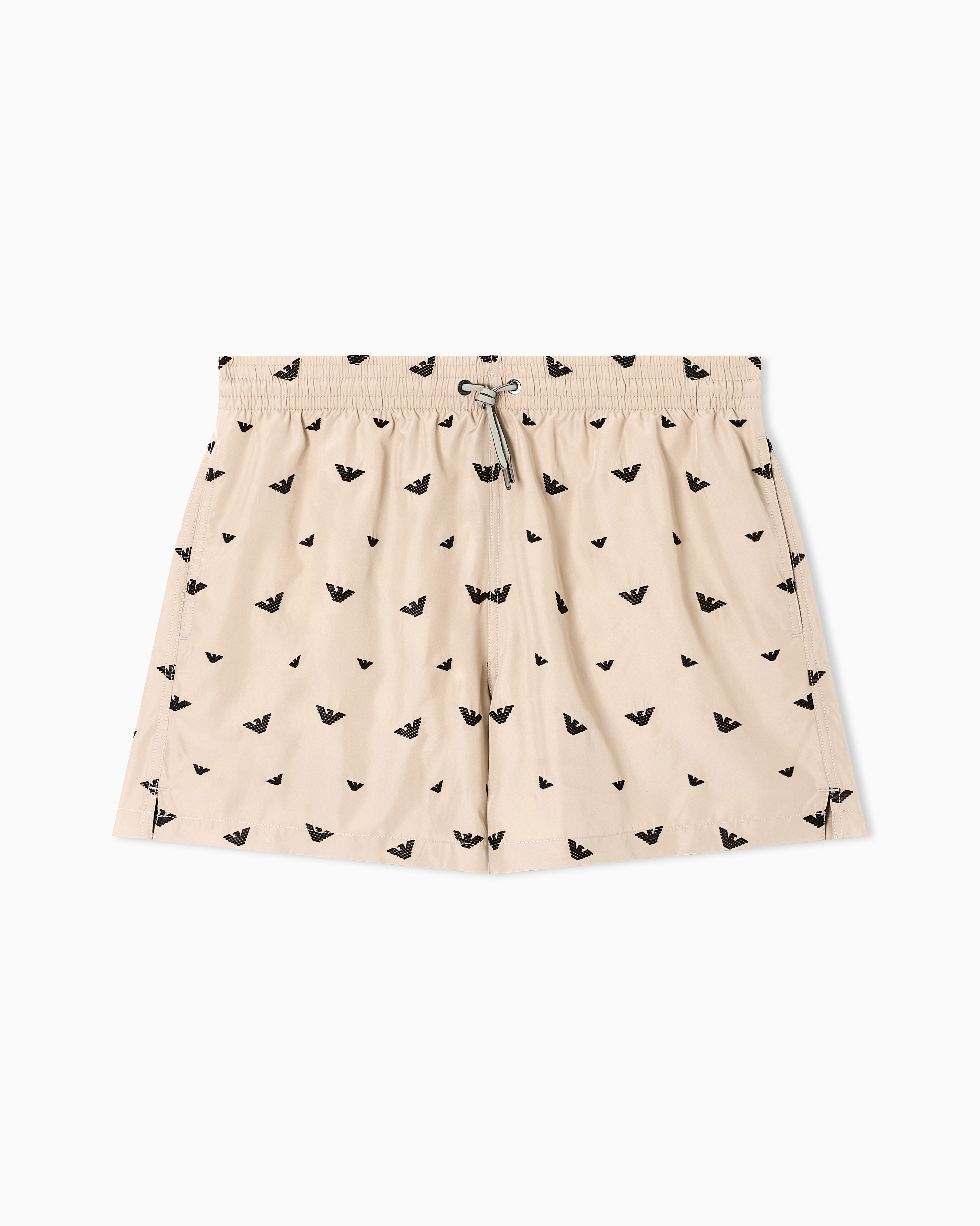 Emporio Armani Brown Swim Shorts With All-Over Micro Eagle Embroidery