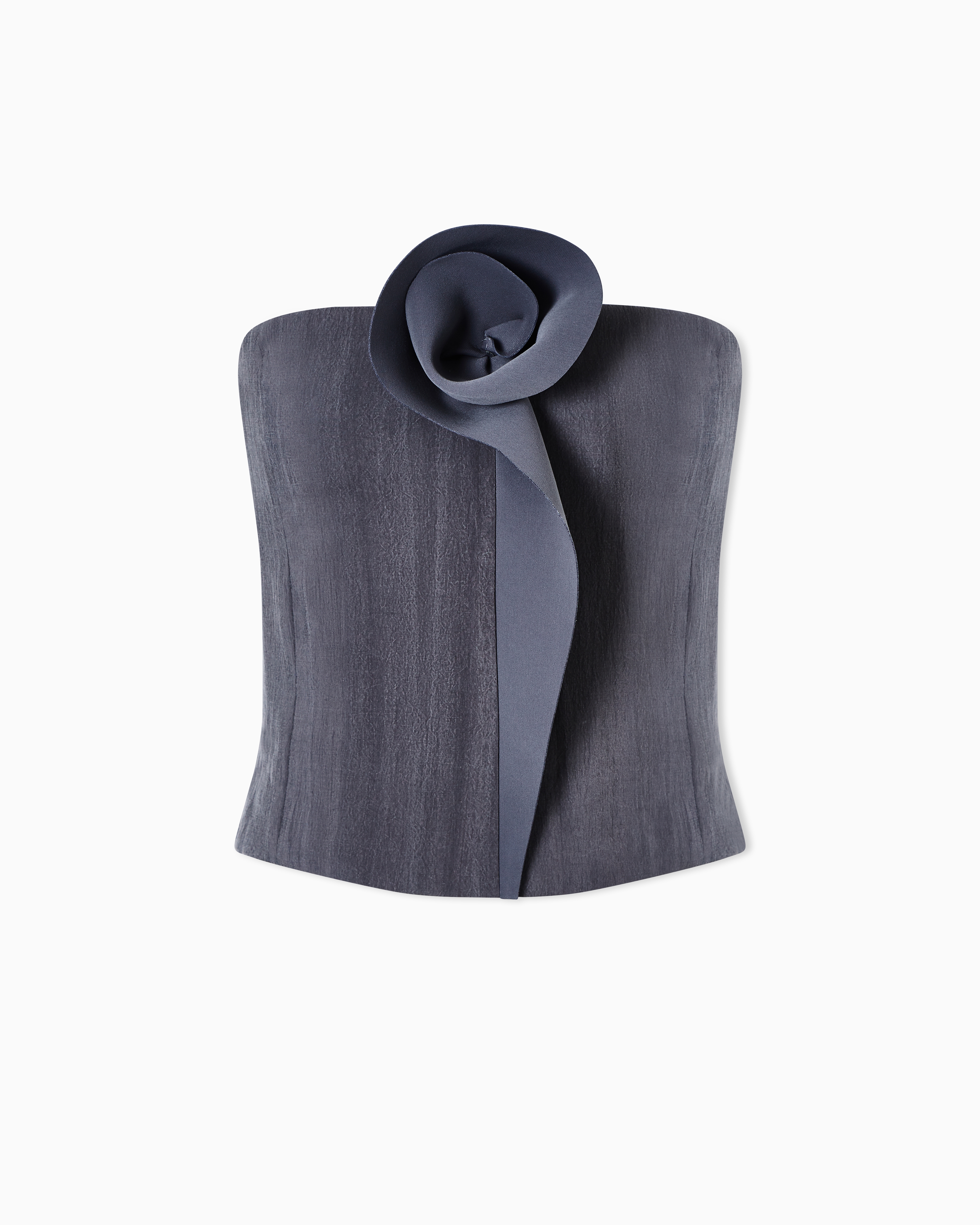Giorgio Armani Grey Technical Silk Top With Floral Detail