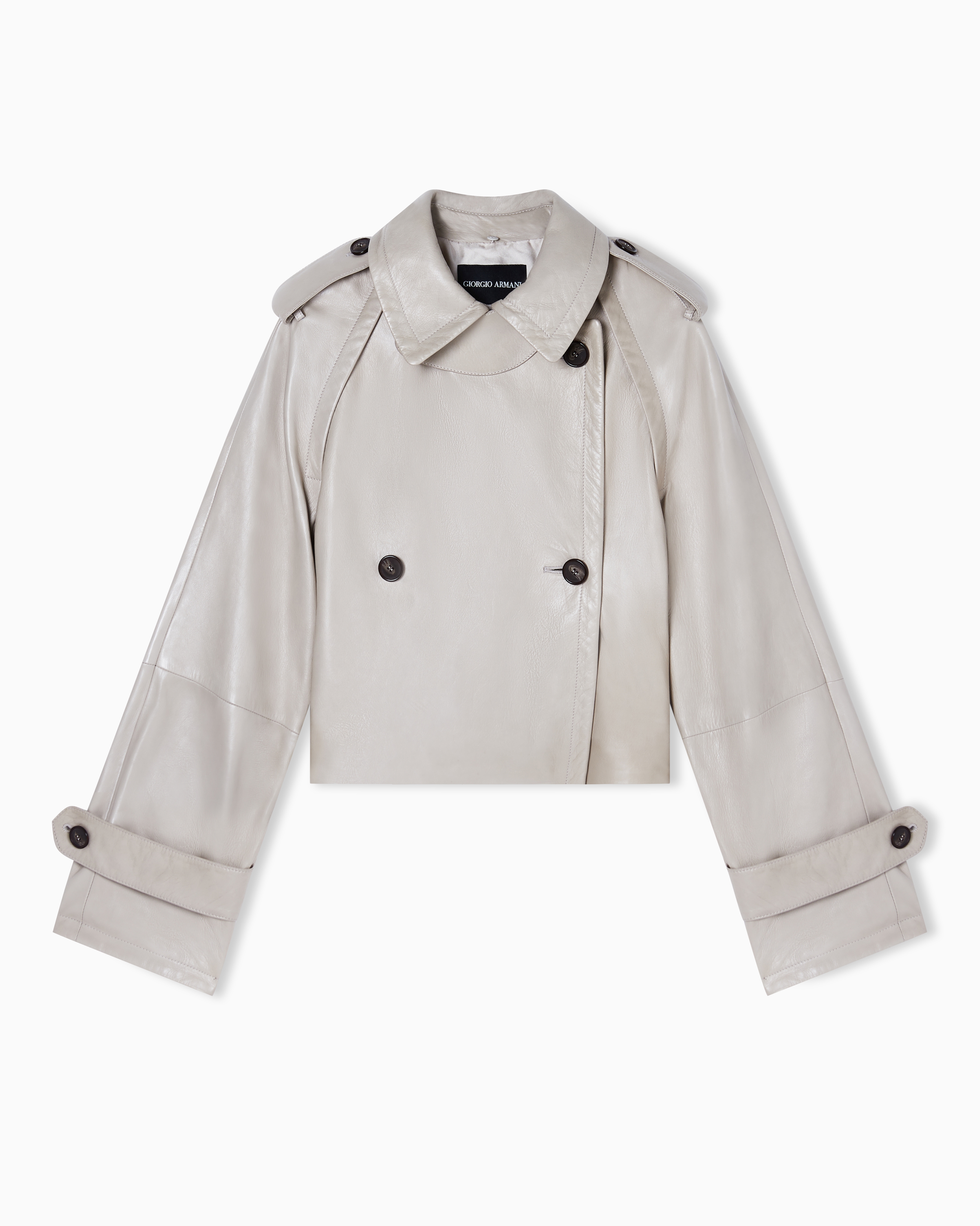 Giorgio Armani Beige Cropped Nappa Leather Trench Coat