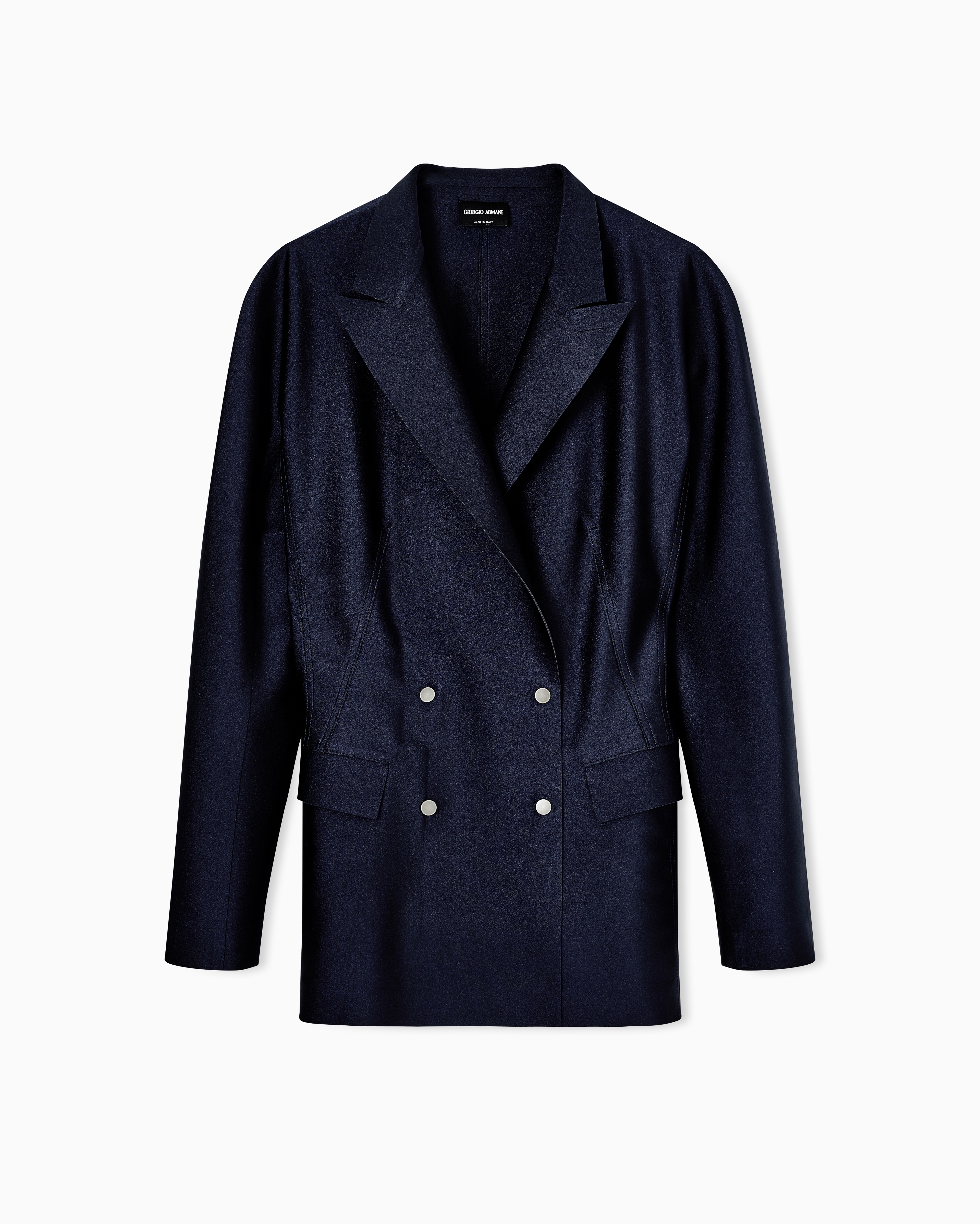 Giorgio Armani Blue Double-Breasted Jacket In Scuba Jersey